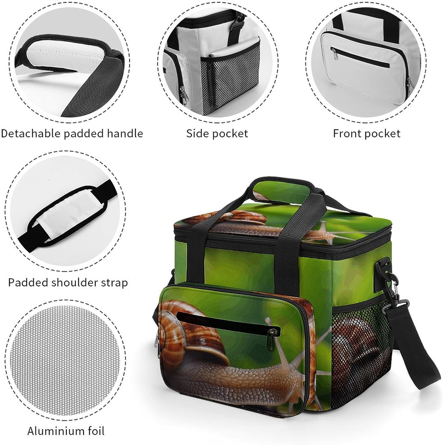 Camping Ice Pack, Wildlife Animal Snail Print Cooler Bag, 22.5L Large Capacity Insulated Lunch Tote Bag for Outdoor, Picnic, BBQ, Travel, Work