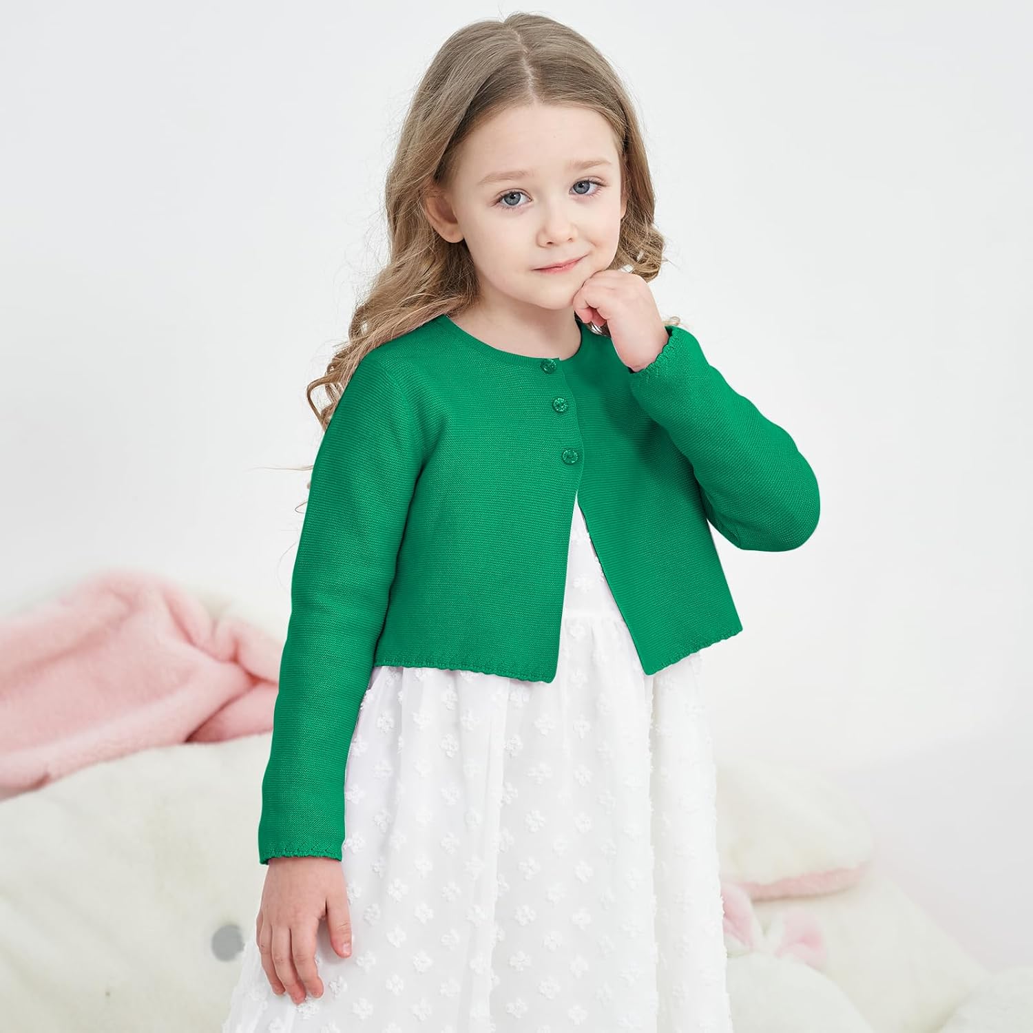 Girls' Long Sleeve Knitted Bolero Cardigan Kids Button Closure Shrug Sweaters Cropped Jacket Cover Up Tops - Image 4
