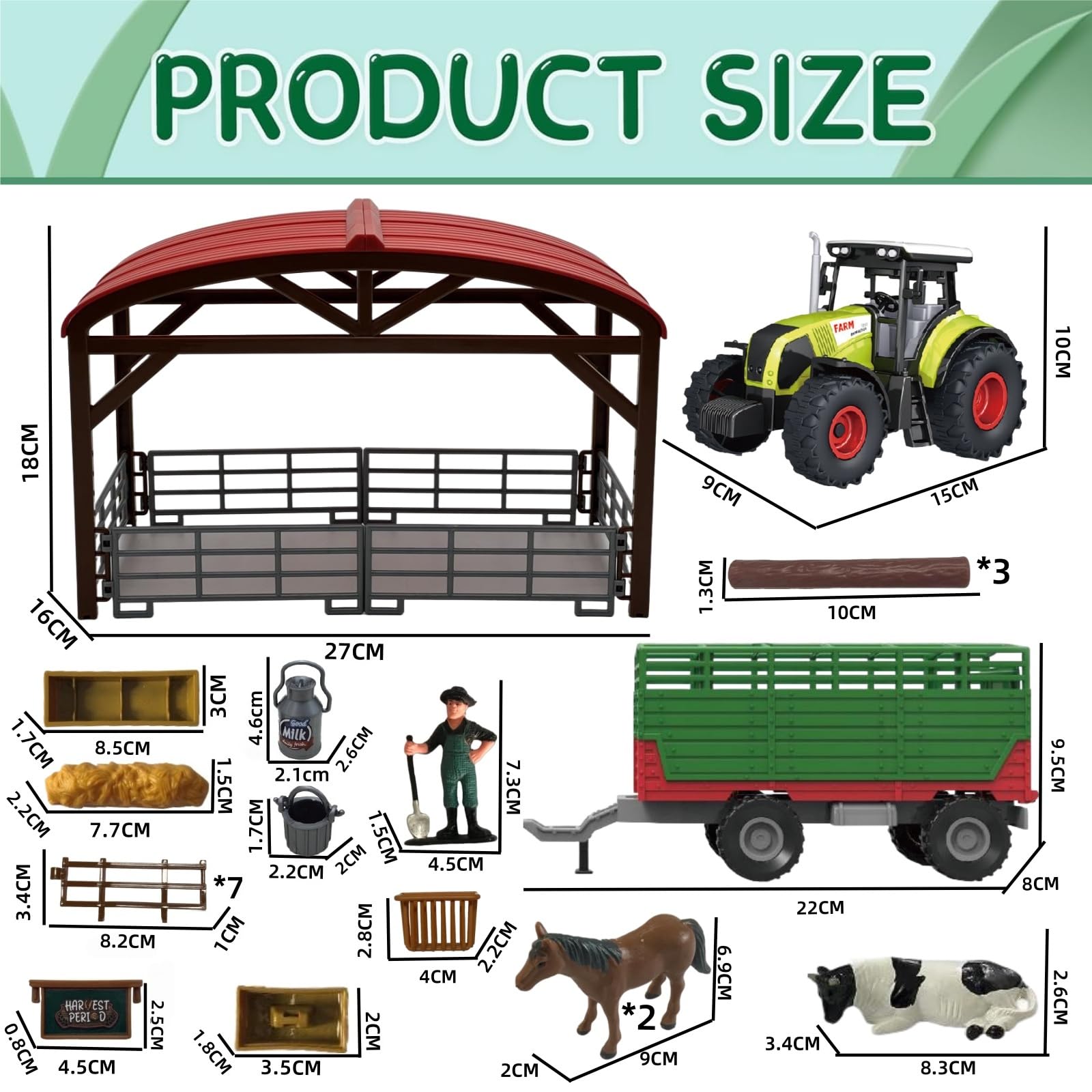 Scala 1:36 Veicolo agricolo inerziale (37 pezzi), stalle, set di combinazione di animali, giocattolo per bambini, trattore, fattoria, 3 effetti sonori simulati, luci