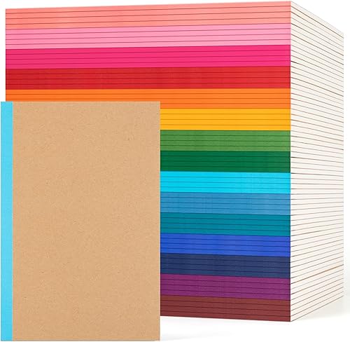 Paquete de 60 cuadernos de composición a granel, cuaderno rayado A5 con rayas universitarias, cubierta de papel kraft con espinas de arcoíris, 8.3 x