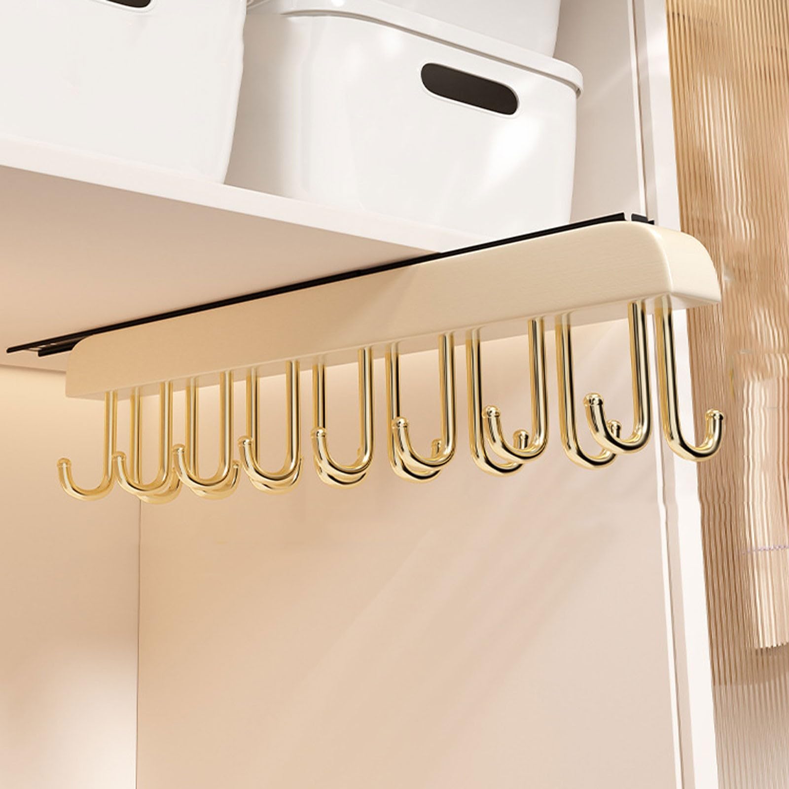 LHBM Pull Out Hanging Pot Rack Adjustable Pot Racks with Sliding Rail Storage Utility Rack Used for Kitchen Closet Cupboard Load 75LBS Easy to install C,29CM