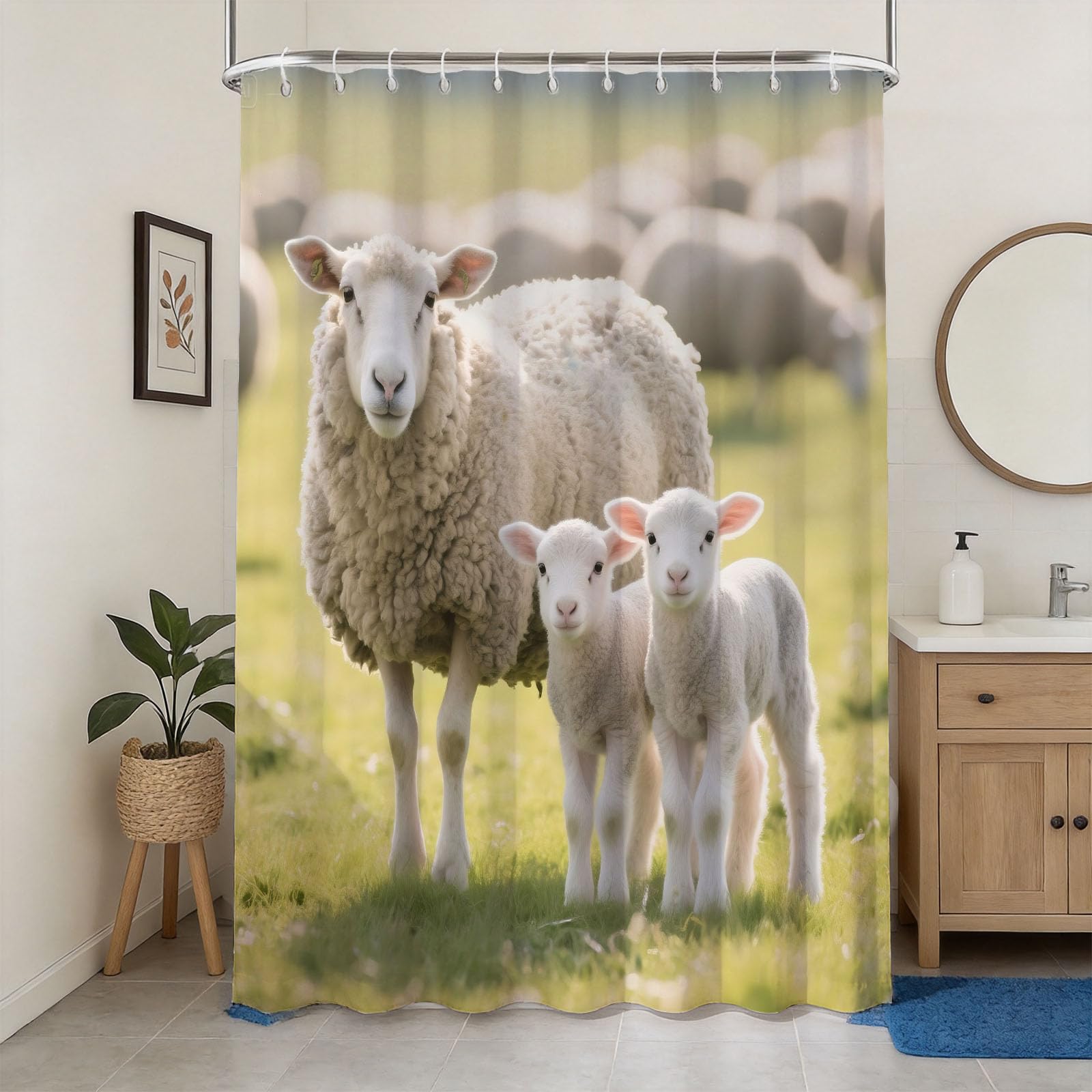 Hongduo 3D Sheep Motif Shower Curtain for Stalls Bathtubs Animal Print Bathroom Decor Shower Curtain Set Polyester Fabric Waterproof 200x200cm/79X79 Inch with Hooks