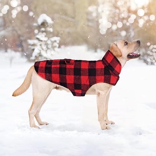 Miniatura 5 de Malier Abrigo de invierno para perro, clásico a cuadros, resistente al viento, abrigo cálido para perro, chaqueta de nieve con bolsillo, ropa de