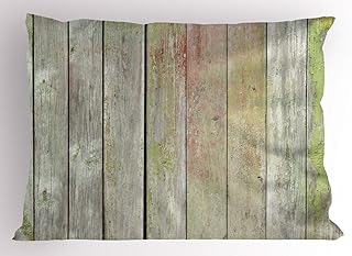 Ambesonne Fence Pillow Sham Set of 2, Old Painted Hardwood Planks Vintage Weathered Grunge Toned Garden Background, Quality Microfiber Bedding Item for All Seasons, 30