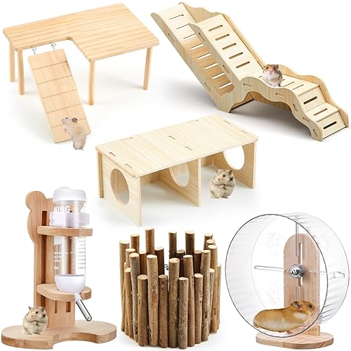 6 Pcs Hamster Toys Set, Maze Wood House, Climbing Ladder