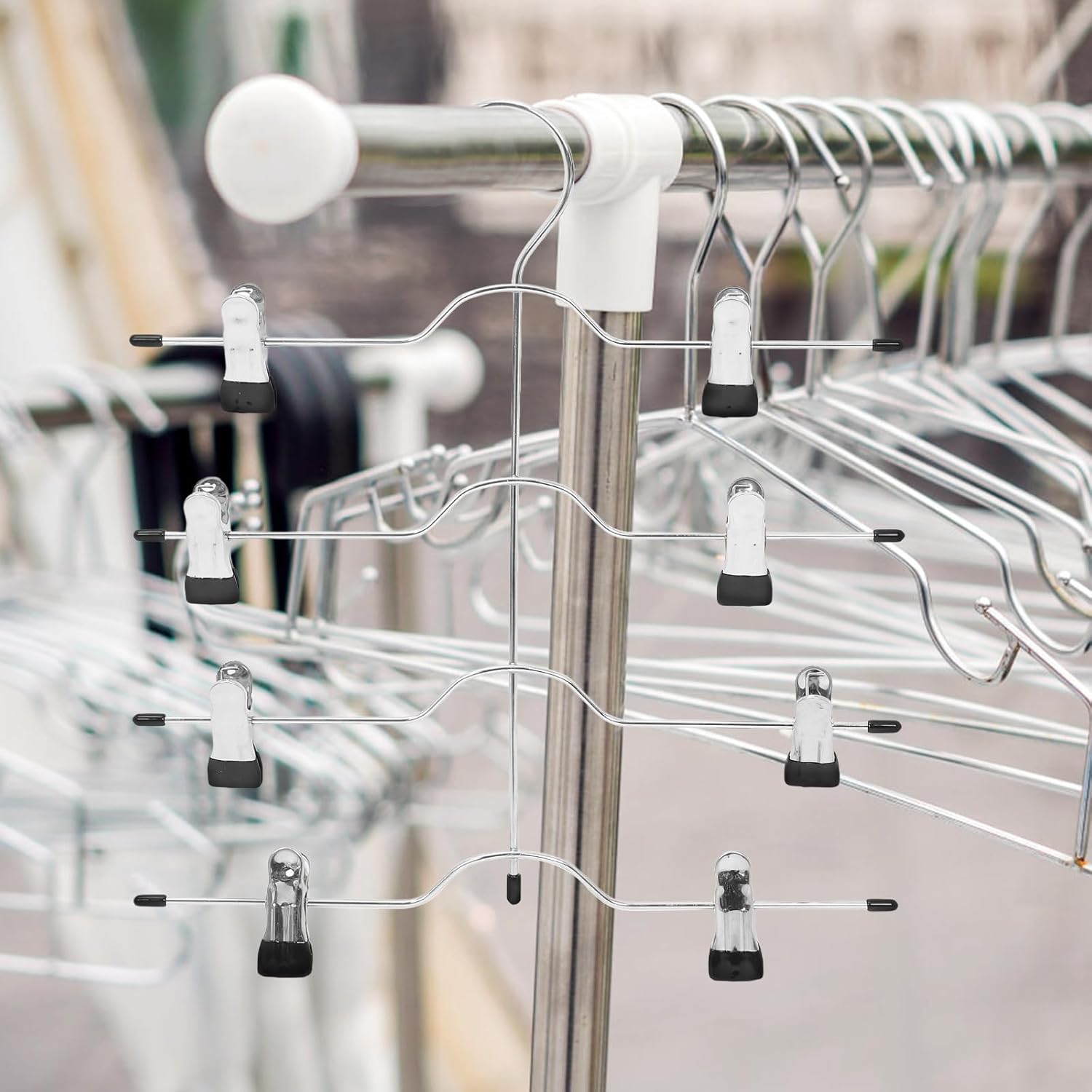 4-Tier Pants Hangers with Clips, Space-Saving Multi-Functional Skirt and Pants Rack, Non-Slip Black Clothes Hanger Set for Women’s Closet Organization