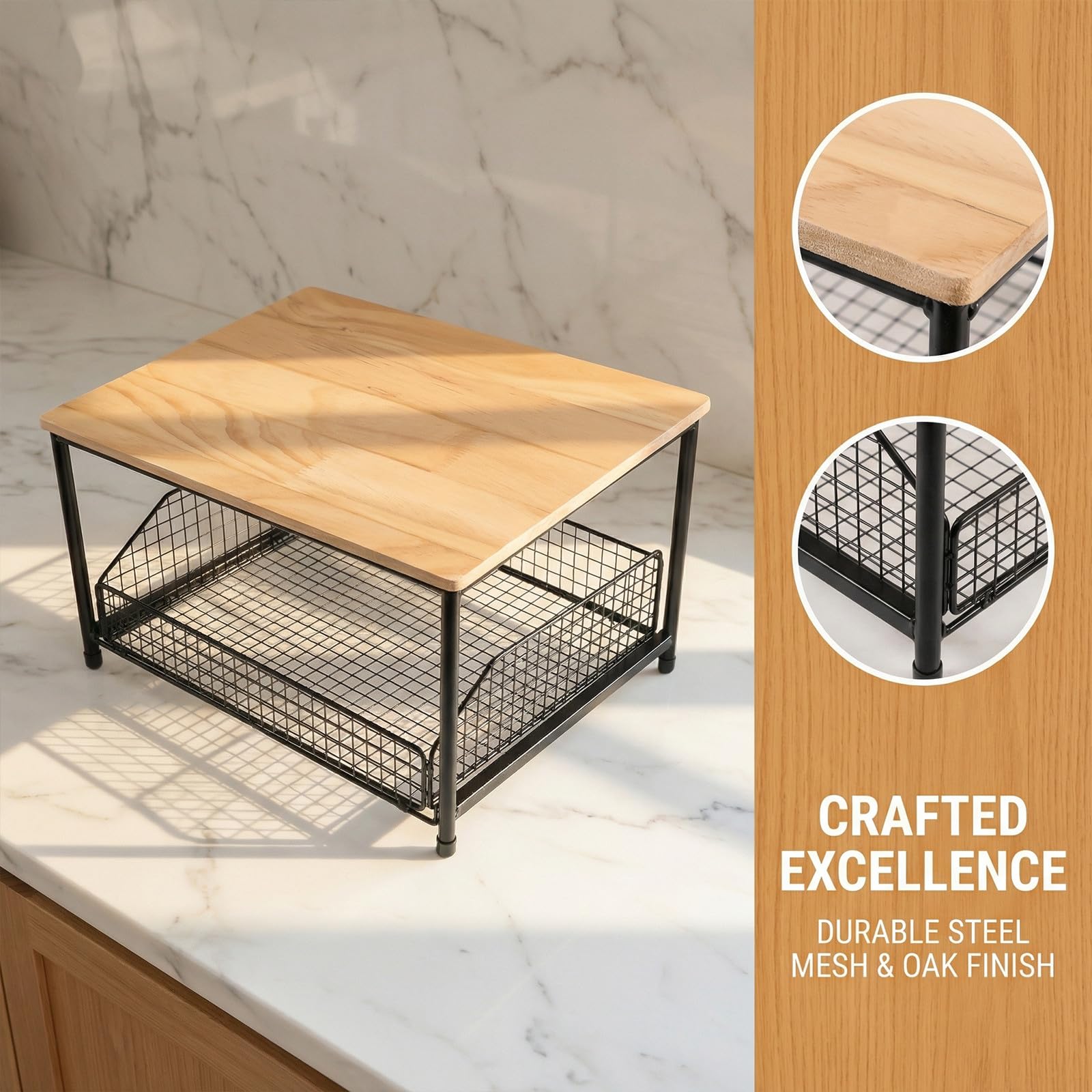 Encimera: estante de cocina de metal con cajón extraíble para freidora de aire, microondas, horno y soluciones de almacenamiento de cocina en el hogar