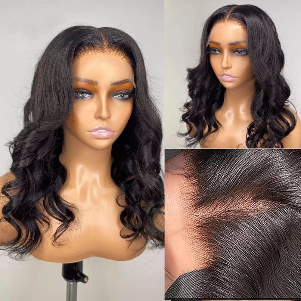 CHEEON 20 Inch Body Wave Lace Frontal Wigs Human Hair Pre Plucked 13x4 HD Lace Frontal Wig Human Hair 180 Density Glueless Wig with Baby Hair Natural Black Color