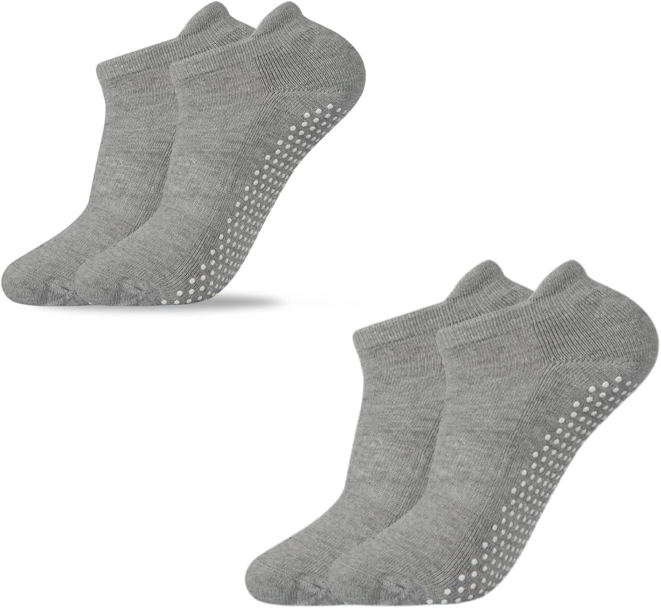 2 Pairs Pilates Socks Yoga Socks Thickened Towel Bottom Sports Non-Slip Floor Socks Early Education Trampoline Socks Pilates Ballet Dance Barefoot Workout Skid Sticky Men Women (M, Grey)