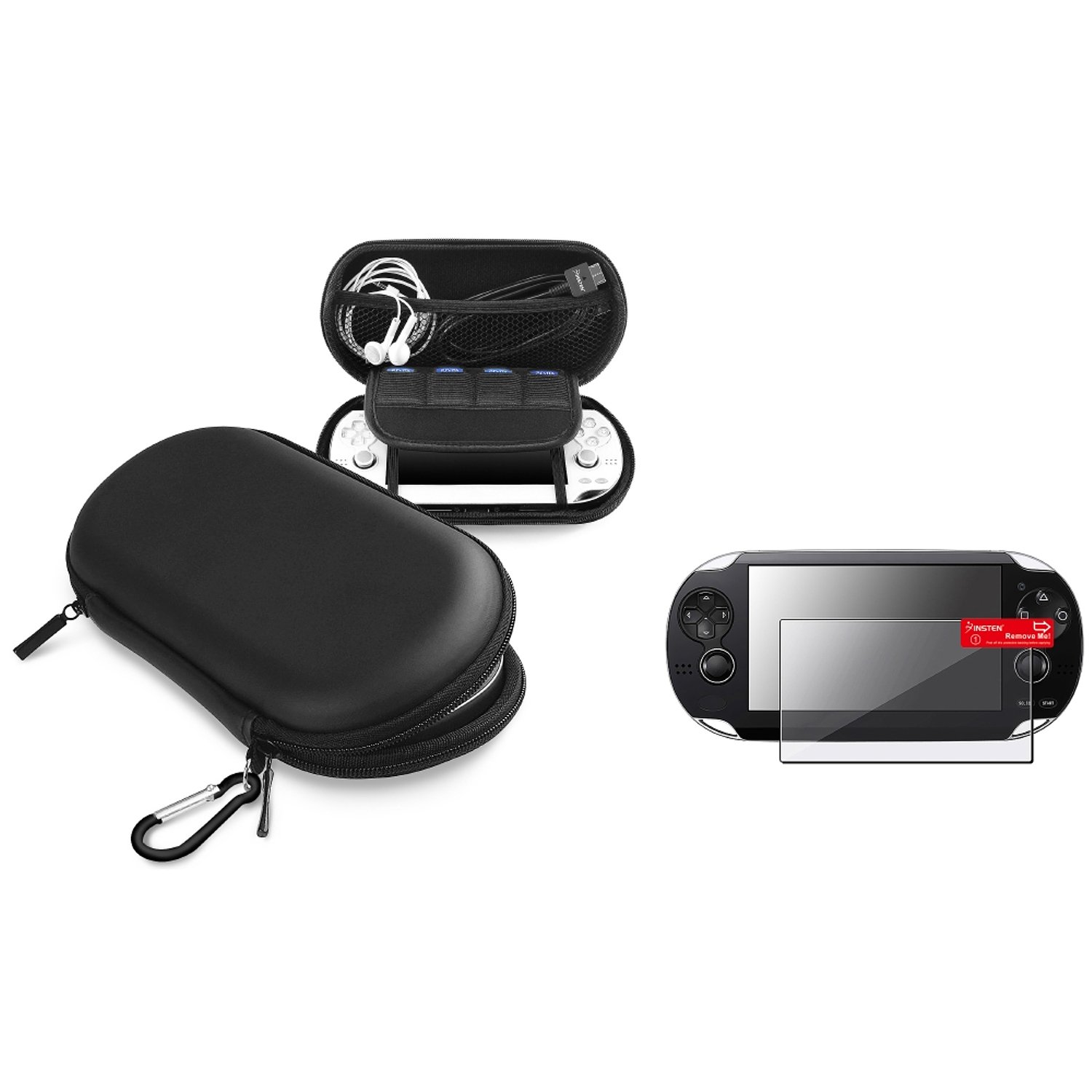 Everydaysource Compatible With Sony Playstation Vita PSV Eva Case, Black + Clear Reusable Screen Protector