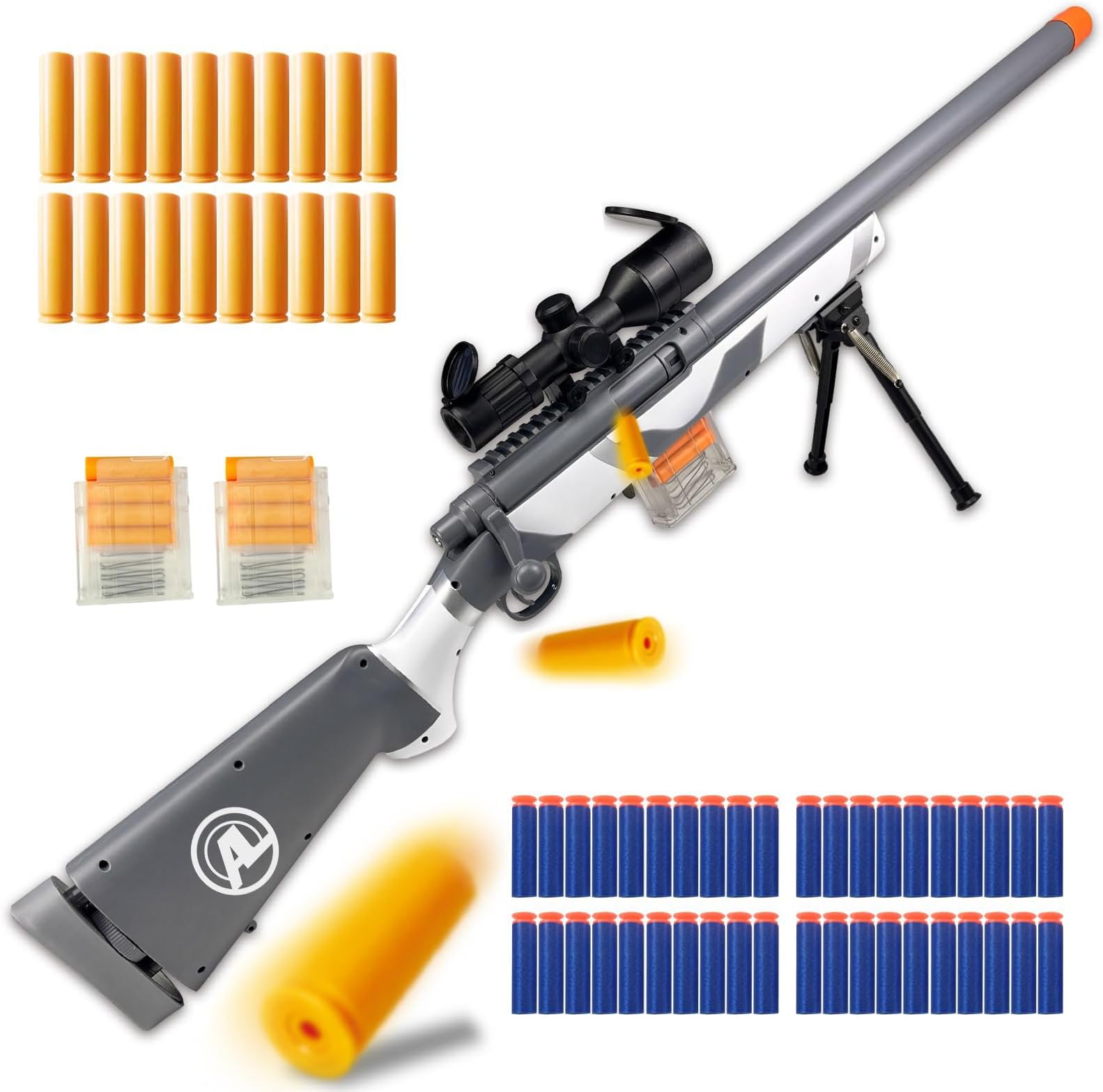 M24 Soft Bullet Blaster โ Empty Shell Ejecting Design, Upgraded Scope, 40 Soft Foam Darts, 20 Shells, 2 Magazines โ for Ages 14+ and Adult Players