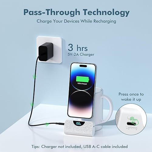 Miniatura 9 de Cargador portátil pequeño para iPhone de 5200 mAh, cargador compacto de carga rápida PD de 20 W, pantalla LCD, bonito cargador de teléfono portátil