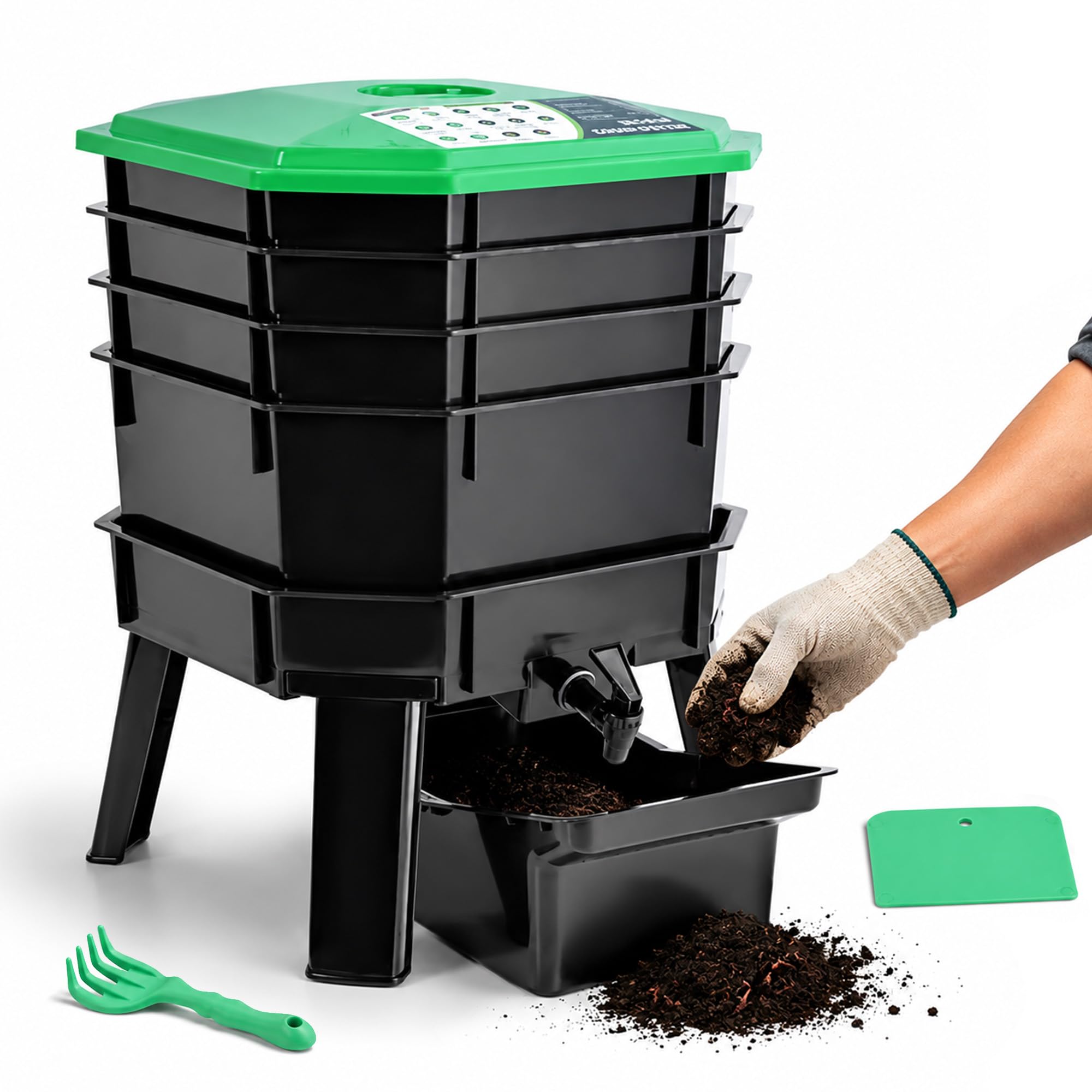 60L Vermicompostiera 5 Livelli Torre Lombrichi Letto Rialzato Kit Compost