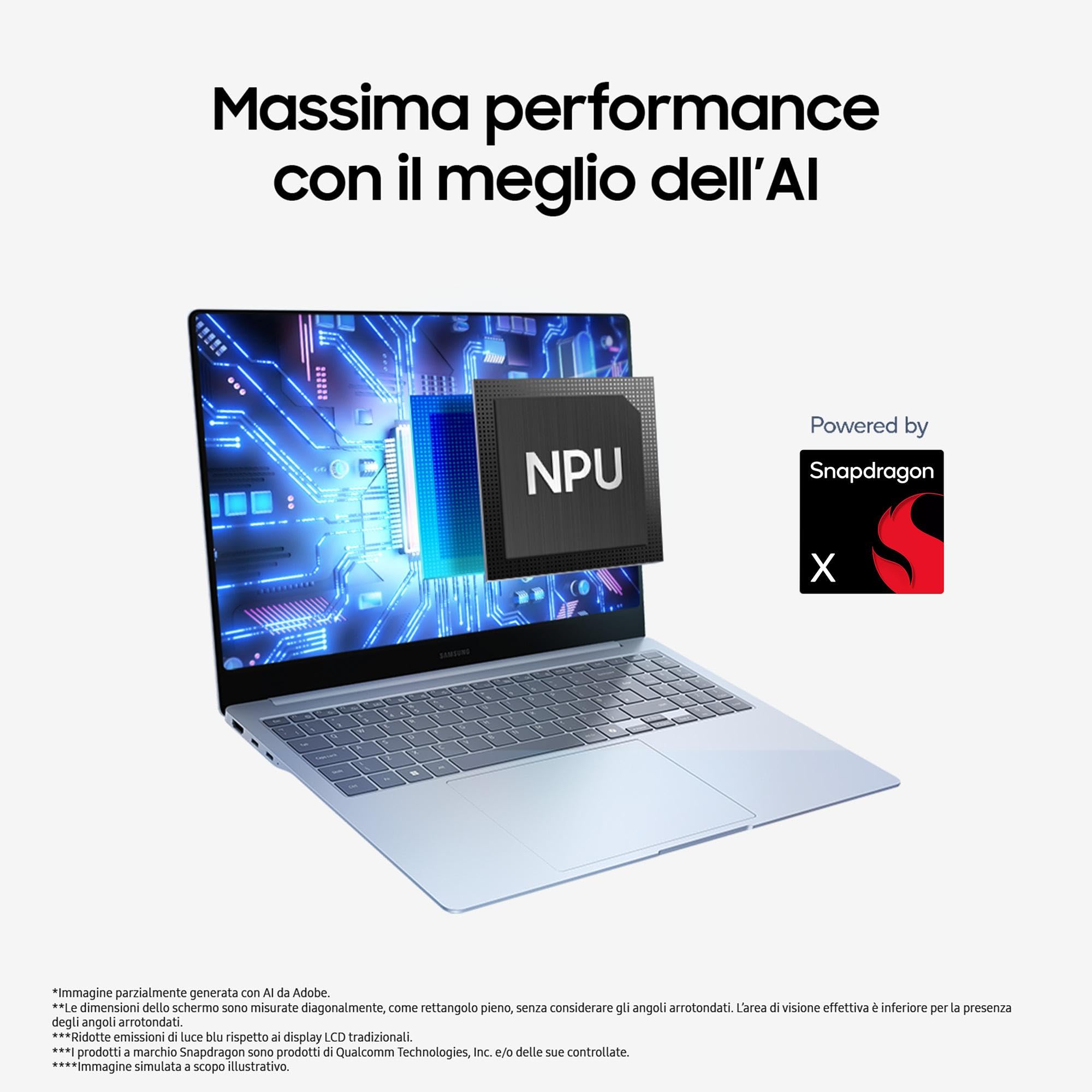 Samsung Galaxy Book4 Edge Notebook 15.6" Snapdragon X 16GB RAM 512GB SSD Windows 11 Home Sapphire Blue