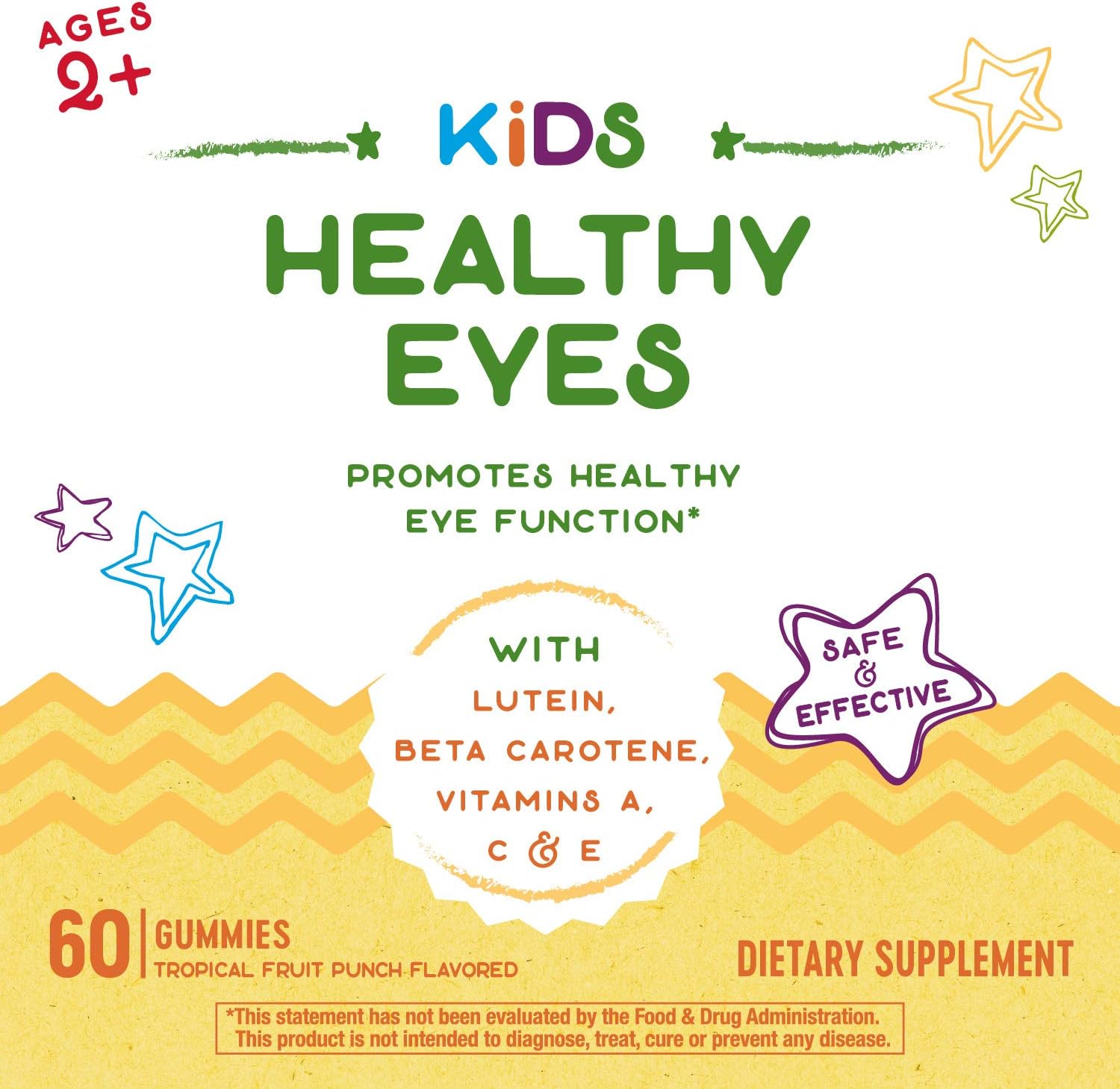 Nature's Way Kids Healthy Eye Function*, with Lutein and Beta Carotene, Supports Ages 2 and Up, Tropical Fruit Punch Flavored, 60 Count