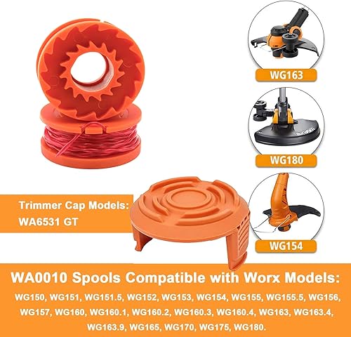 Miniatura 3 de Paquete de 14 (12 carretes + 2 tapas) Longitud de la línea de 10 pies, diámetro de 0.065 pulgadas, línea de recortadora de cuerda para Worx,