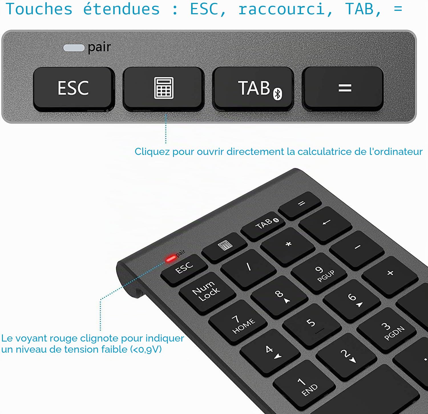 【Version Améliorée】 Pavé Numérique Bluetooth, Clavier Numérique Externe sans Fil Portable à 22 Touches pour Ordinateur Portable, Tablette, PC, Ordinateur de Bureau et Plus