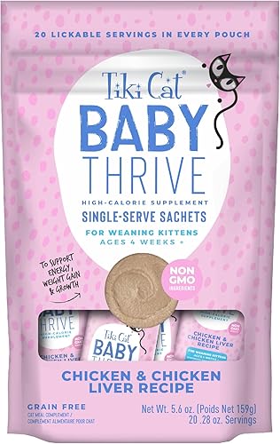 Tiki Cat Baby Thrive, Chicken & Chicken Liver Mousse, 5.6 oz. Pouch (20 Individual Servings)