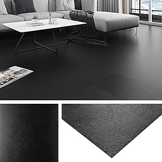 Livelynine Solid Black Vinyl Flooring 16-Pack 12x12 Inch Bathroom Peel a...