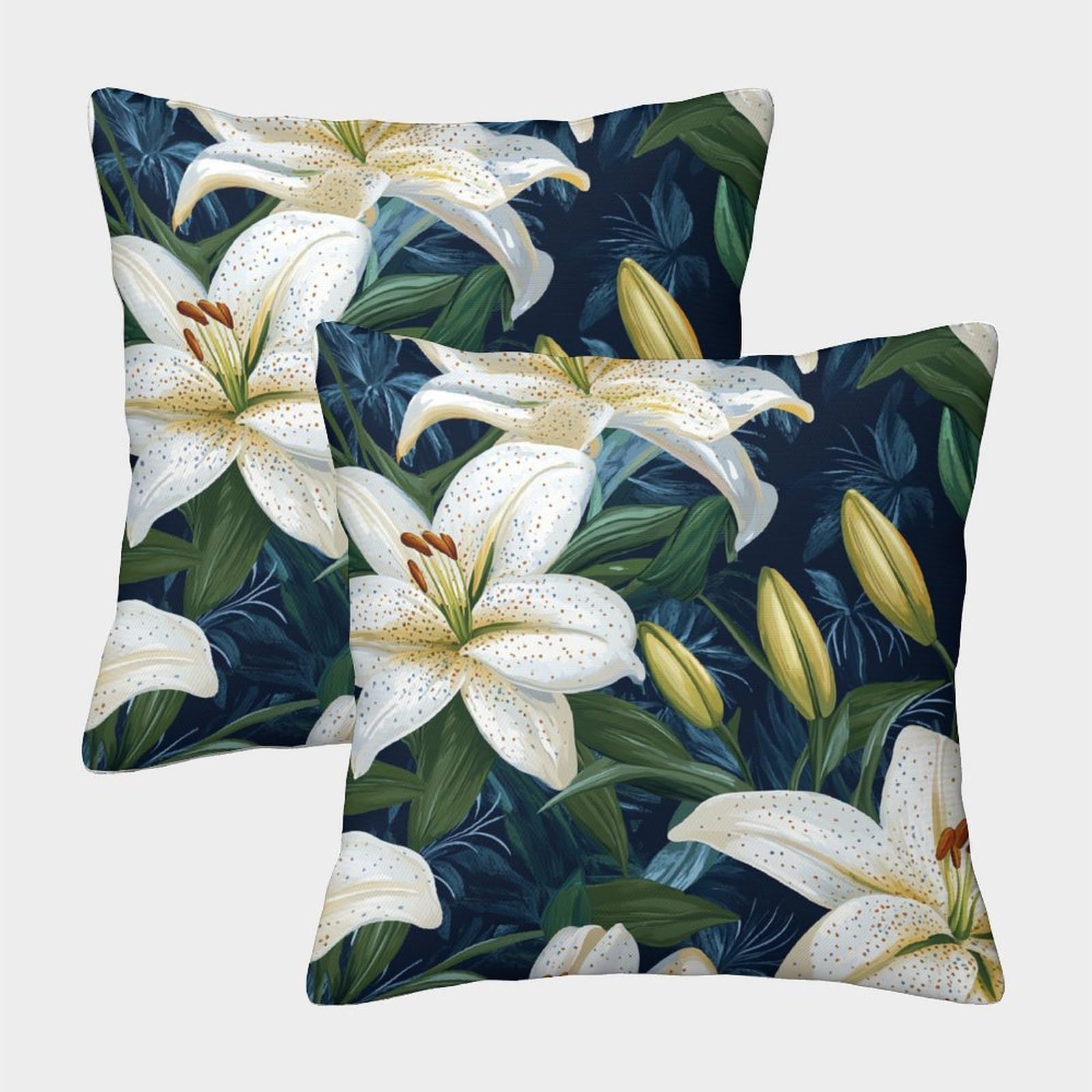 kaiyun 2 Pack Beautiful Lily Flowers Square Pillow Cover Cushion Cover 50x50cm Suitable for Sofa Bed Chair,3D Plant Flower Pattern Pattern