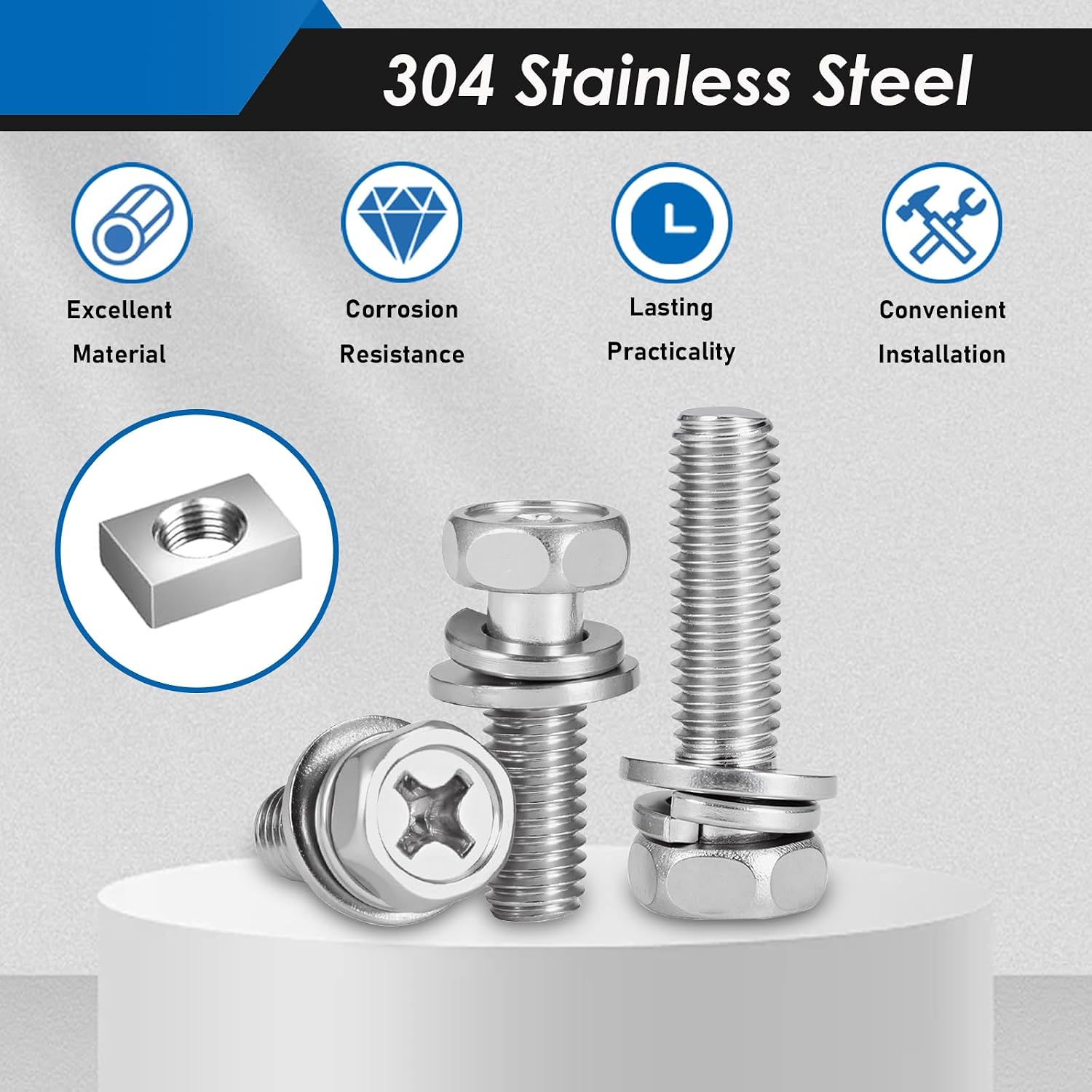 72Pcs Motorcycle Battery Terminal Bolts and Nuts Kit 304 Stainless Steel 5 Sizes M6x10/12/16/18/20mm Motorcycle Battery Bolts and Nuts for ATV Bike, Motorcycle, Scooter