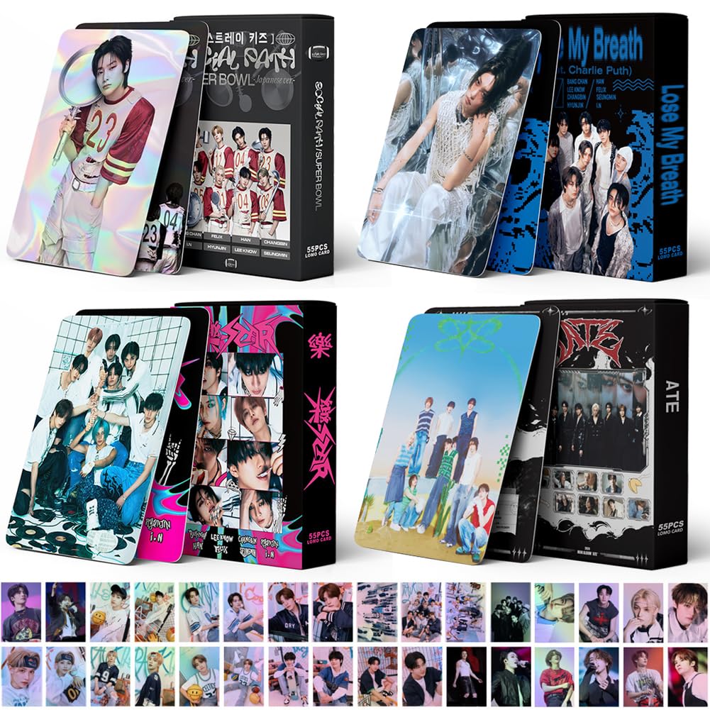 XINGPUBHD 4 Pack/220PCS Stray-K Photocards, Stray-K Lomo Cards SK New Album Postcards Cards Set Stray-K Lomo Card Postcard Birthday Gift Cards for Fans