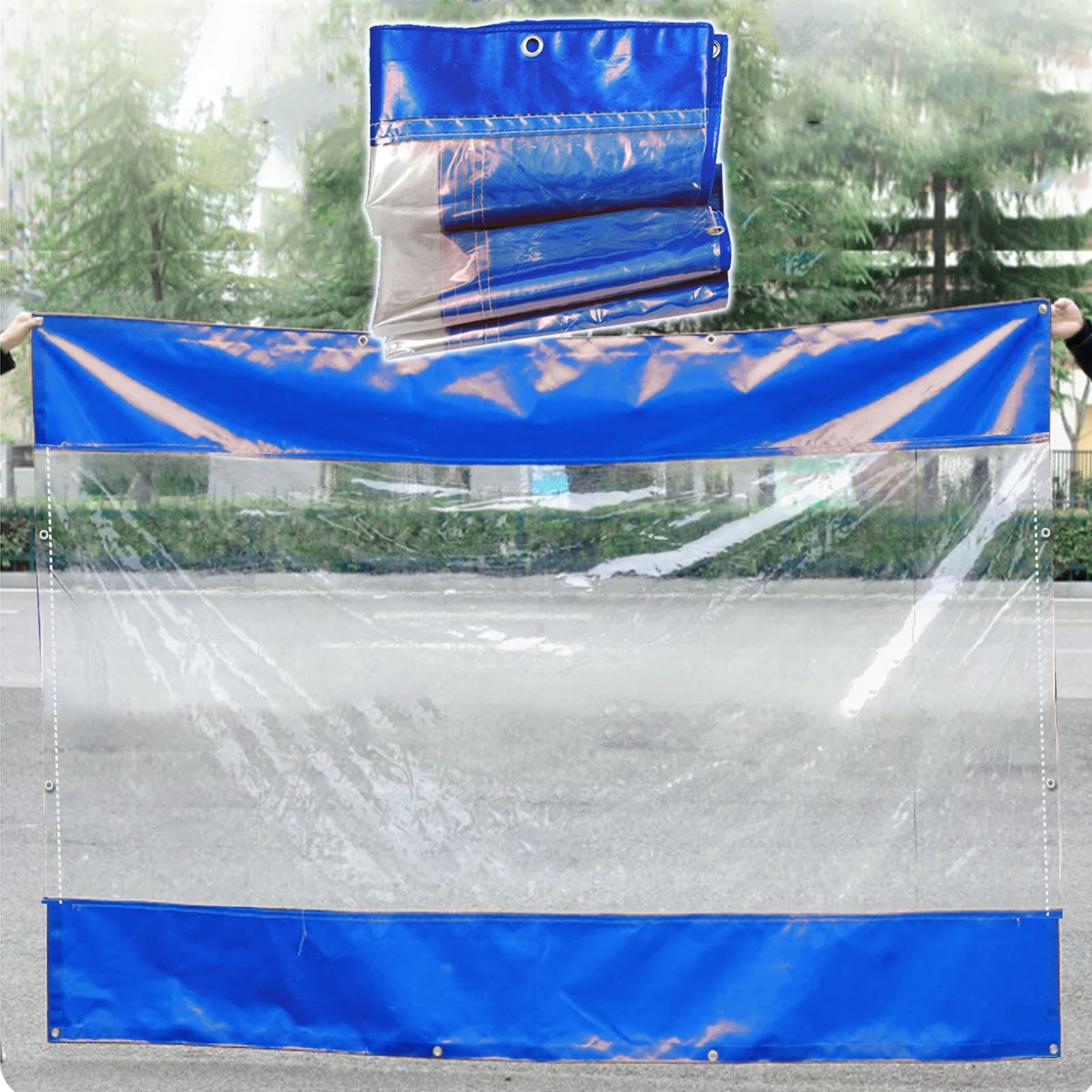 KOOEIN Waterproof Pvc Transparent Tarpaulin,450g/㎡ Heavy Duty Clear Tarpaulin with Eyelets,Blue Clear Tarp Sheet,Outdoor Windproof Waterproof Plastic Tarp Curtain,WxH-5x1.8m/16x5.9ft