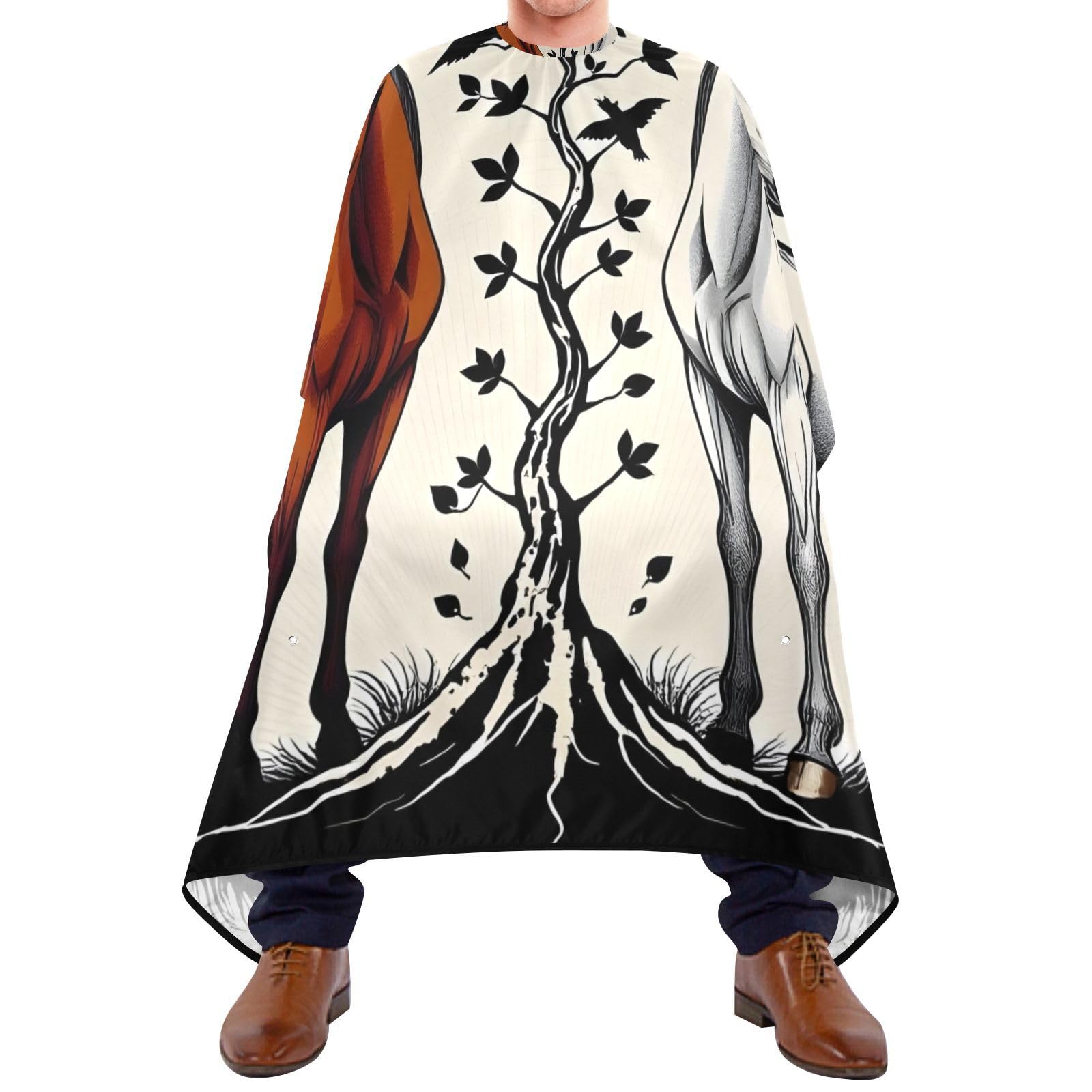 Hezely Horse and Tree Hair Dye Cape, Barber Cape for Adults,Waterproof Salon Cape,Waterproof Hairdressing Styling Hair Cutting, 65