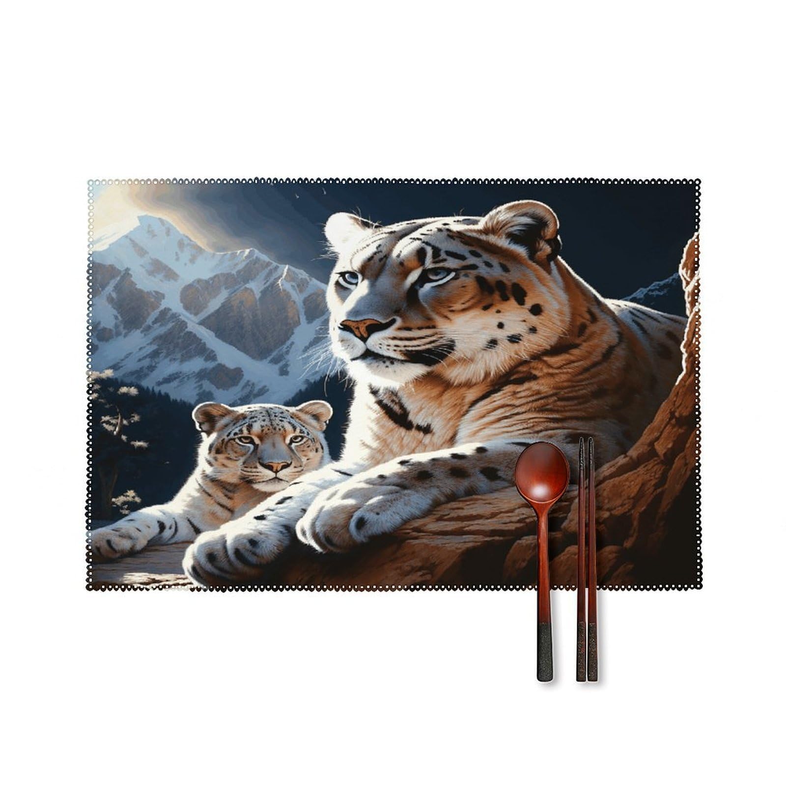 Mountain Lions Placemats Set of 6 Heat Resistant Non-Slip Table Mats Washable Indoor Outdoor Place Mats Rustic Vintage Seasonal Placemat for Kitchen Dining Outdoor Party Table Decor