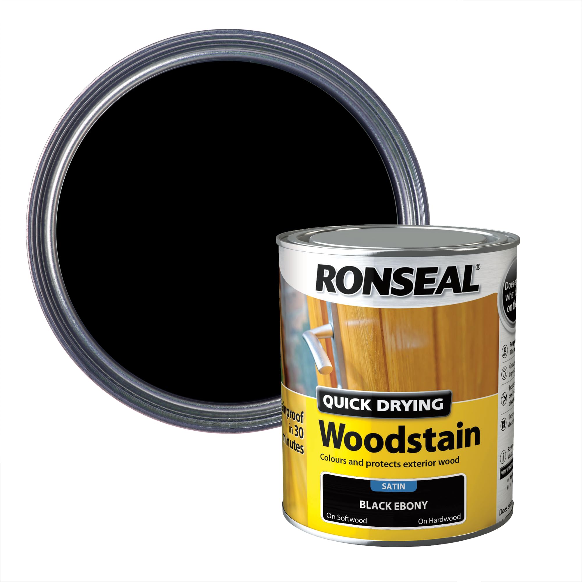 Ronseal Quick Dry Satin Woodstain - 750ml - Ebony