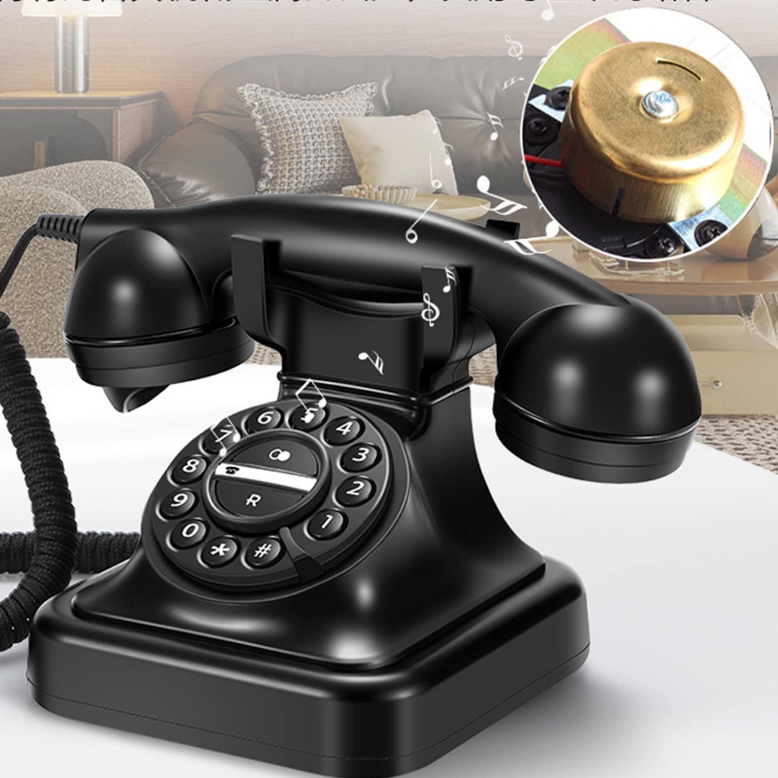 Diseño de teléfono fijo con cable, función de remarcación automática, conectores en conectores, compatibles con teléfonos de marcación de líneas estándar