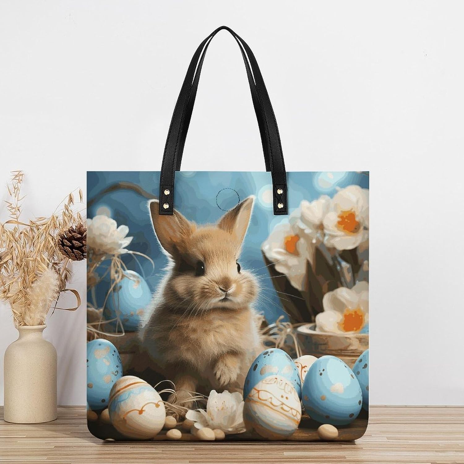 Cute Easter Eggs Rabbit Handbags Large Capacity, Tote Bag Stylish Slouchy, Shoulder Bags for Work Beach Travel And Shopping Grocery.