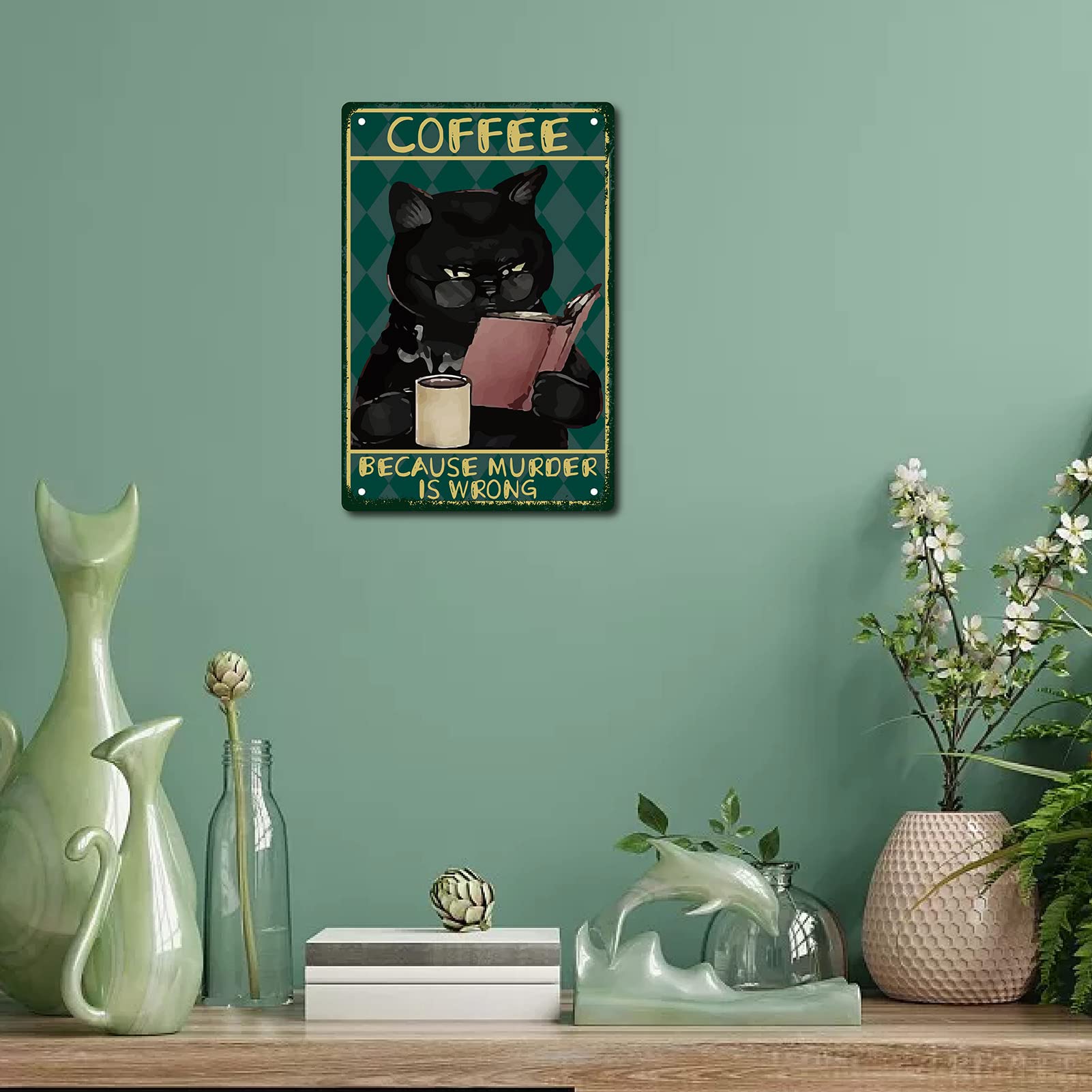 Zwarte kat kunst aan de muur, metalen teken, optionele