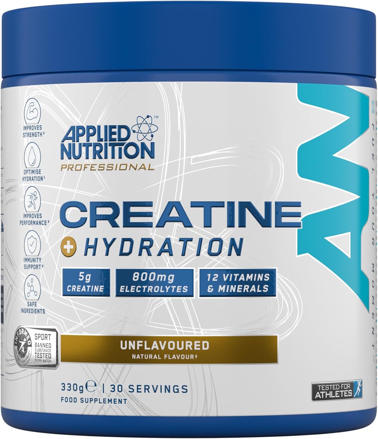 Applied Nutrition Creatine + Hydration Powder | Unflavoured Creatine Monohydrate with Electrolytes & Vitamins | Muscle Recovery & Hydration Supplement | Informed-Sport Certified | 330g | 30 Servings