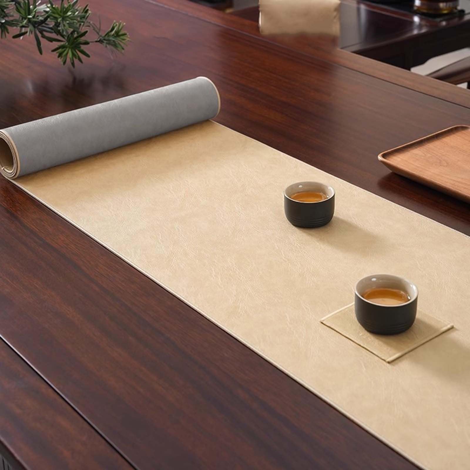 GTPBAO Tischläufer Beige Tischsets Aus Leder, Hitzebeständig/rutschfest/Wasserfester Tischläufer, Länge 80 120 240 360 450cm, Couchtisch/Nachttisch(33x360cm/13x141.7in)