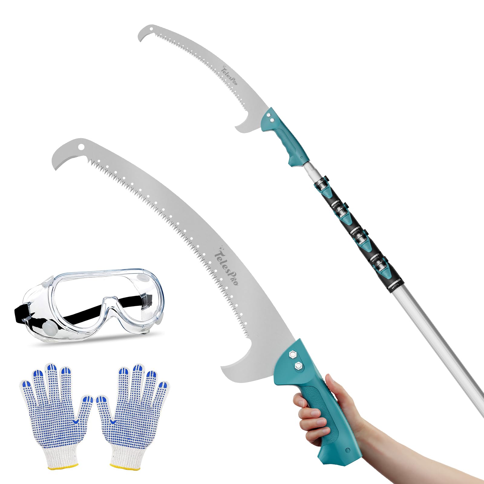 Extendable Tree Trimmer: Manual Pole Saw | 6-24ft Telescoping Pruning Pole for Tree Trimming | Saw Attachment, Safety Goggles, and Gloves Included | Trim Branches up to 2" Diameter