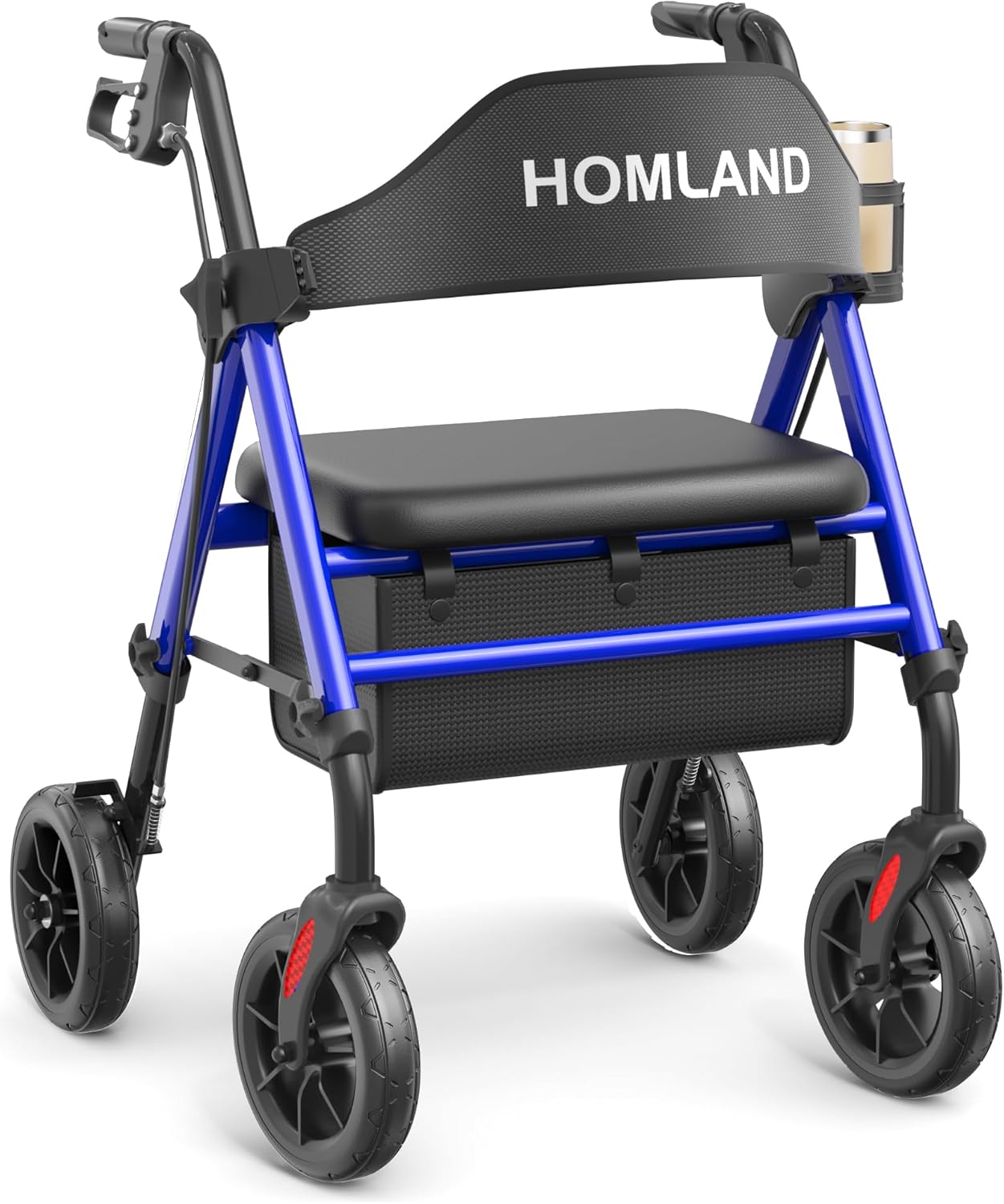 Walkers for Seniors with Seat, Foldable Rollator Walker, Reinforced Aluminum Frame, 8" Big Rubber Wheels for All Terrain, Height Adjustable Lightweight Rolling Walker