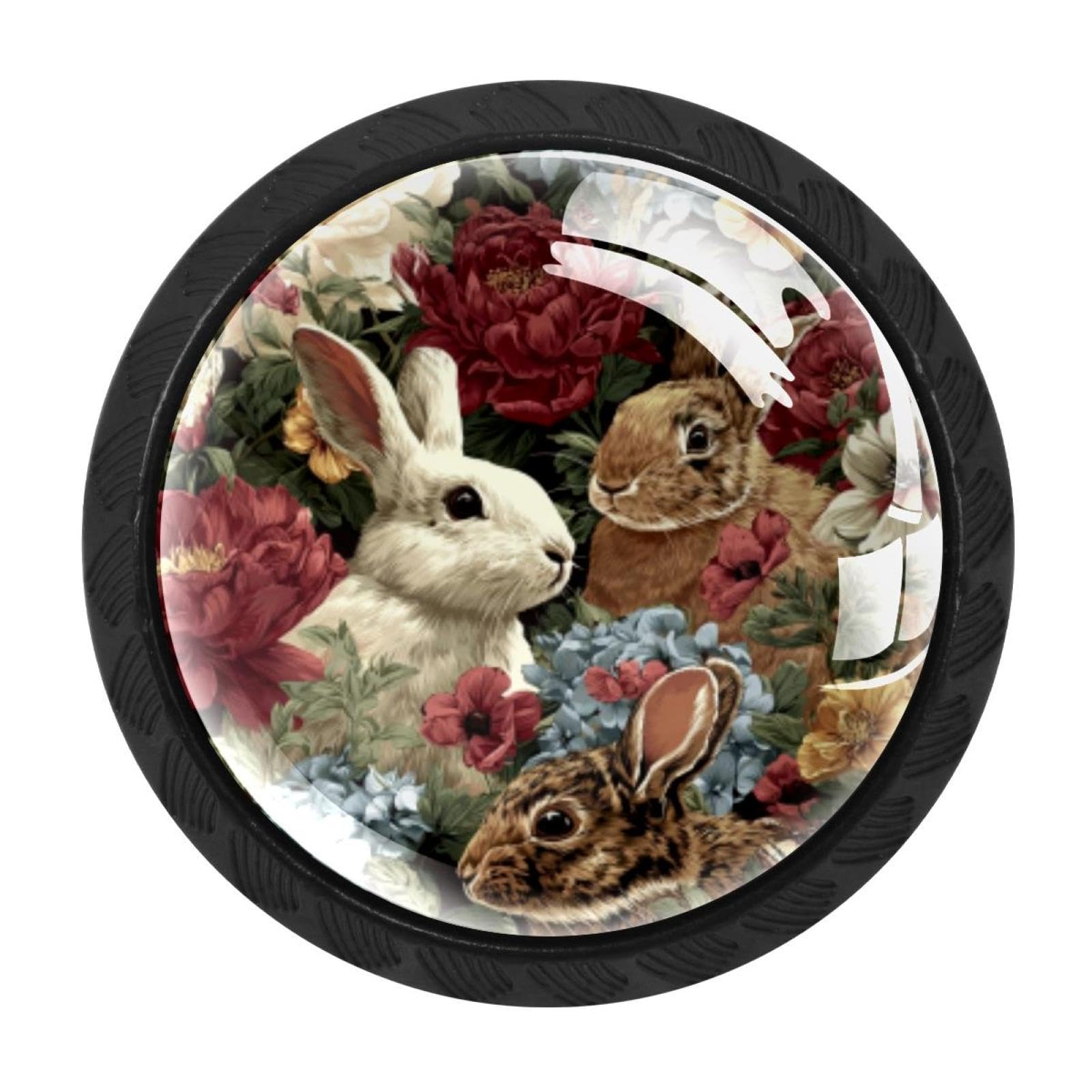 CHENZZZZ 4 Pieces Round Cabinet Knobs Easter Rabbits Floral (21) Dresser Knobs Pulls Handles with Screws for Drawer Pulls Handles Knobs Door Knobs
