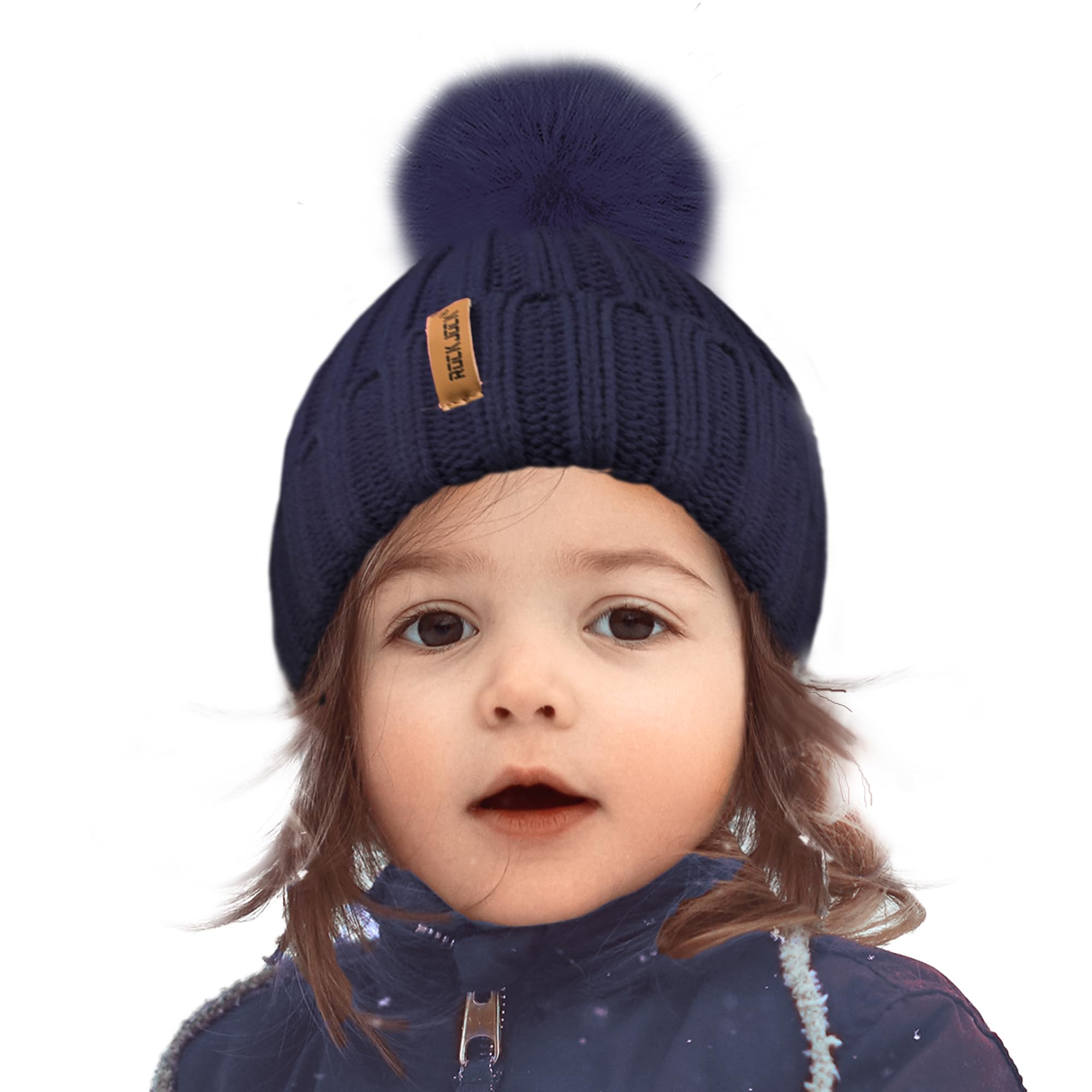 Toskatok Girls Navy Toskatok® Faux Fur Pom Pom Beanie Hat