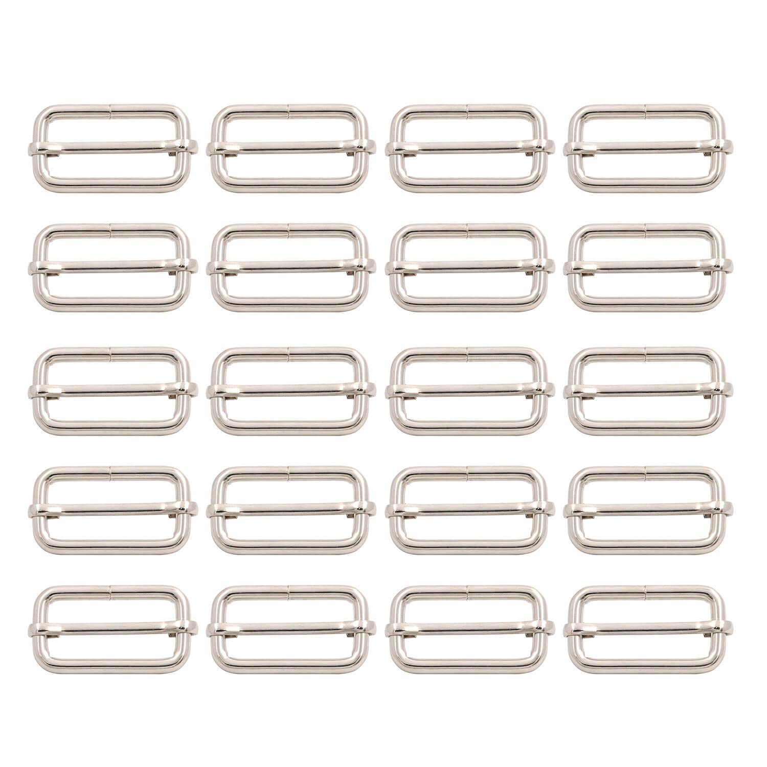 BIKICOCO Metal Slide Adjuster Buckle Tri-Glides with Movable Center Bar, for Straps, 1.25 x 0.6 Inch, Silver X 20 Pcs
