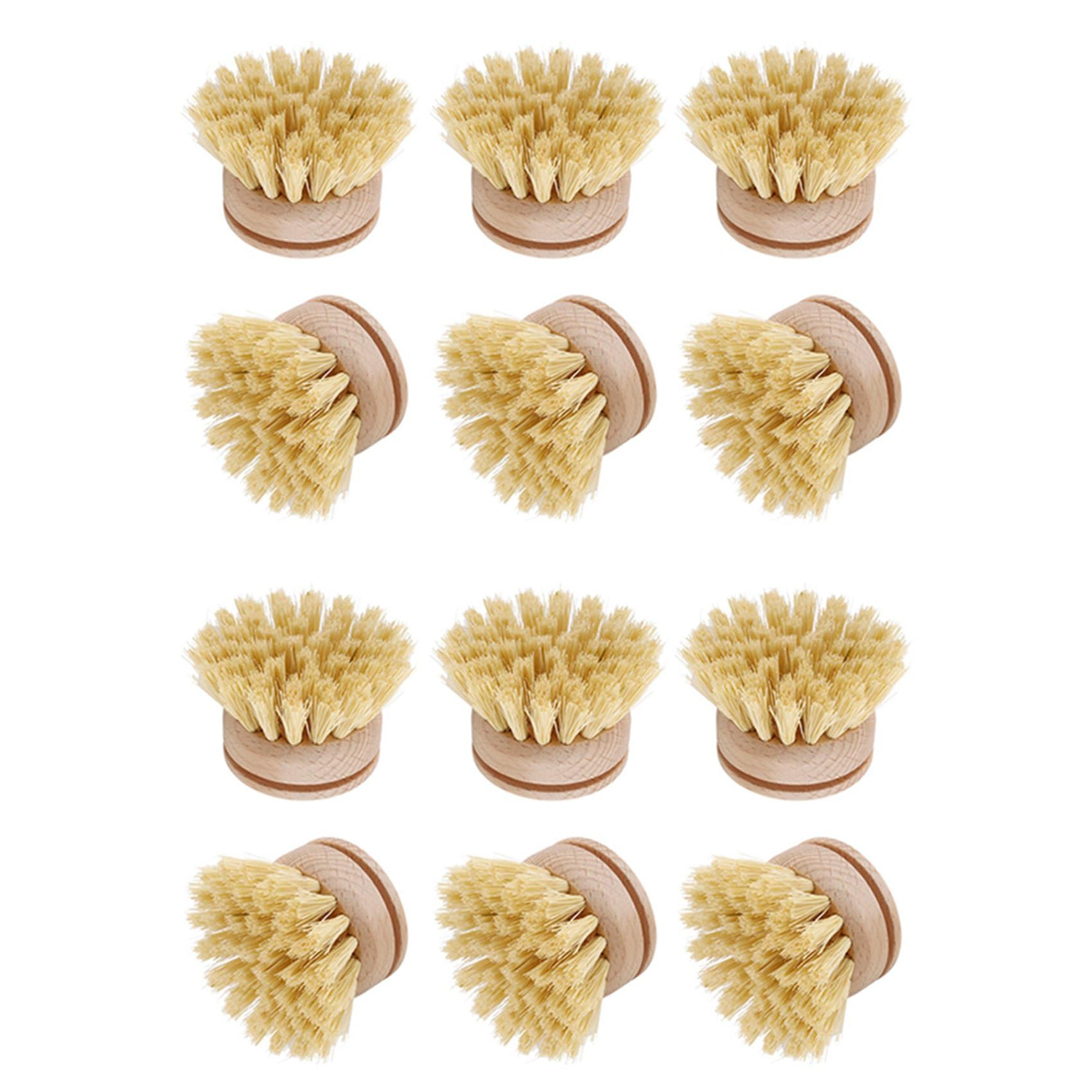 Hndhbfgrt Washing Up Brush,Dish Brush,12 Pcs Replacement Brush Heads Wooden Cleaning Dish Brush Refillable Kitchen Beech