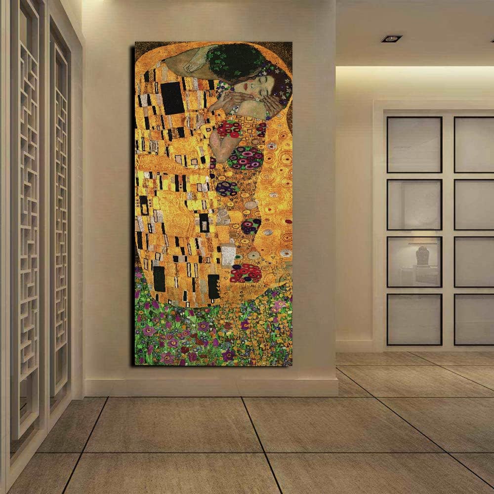 Door Sticker Wallpaper Murals Peel and Stick, Wall Sticker Decal for Bedroom Home Decor Waterproof, Removable Premium Vinyl Upgrade, Golden Painting Gustav Klimt The Kiss