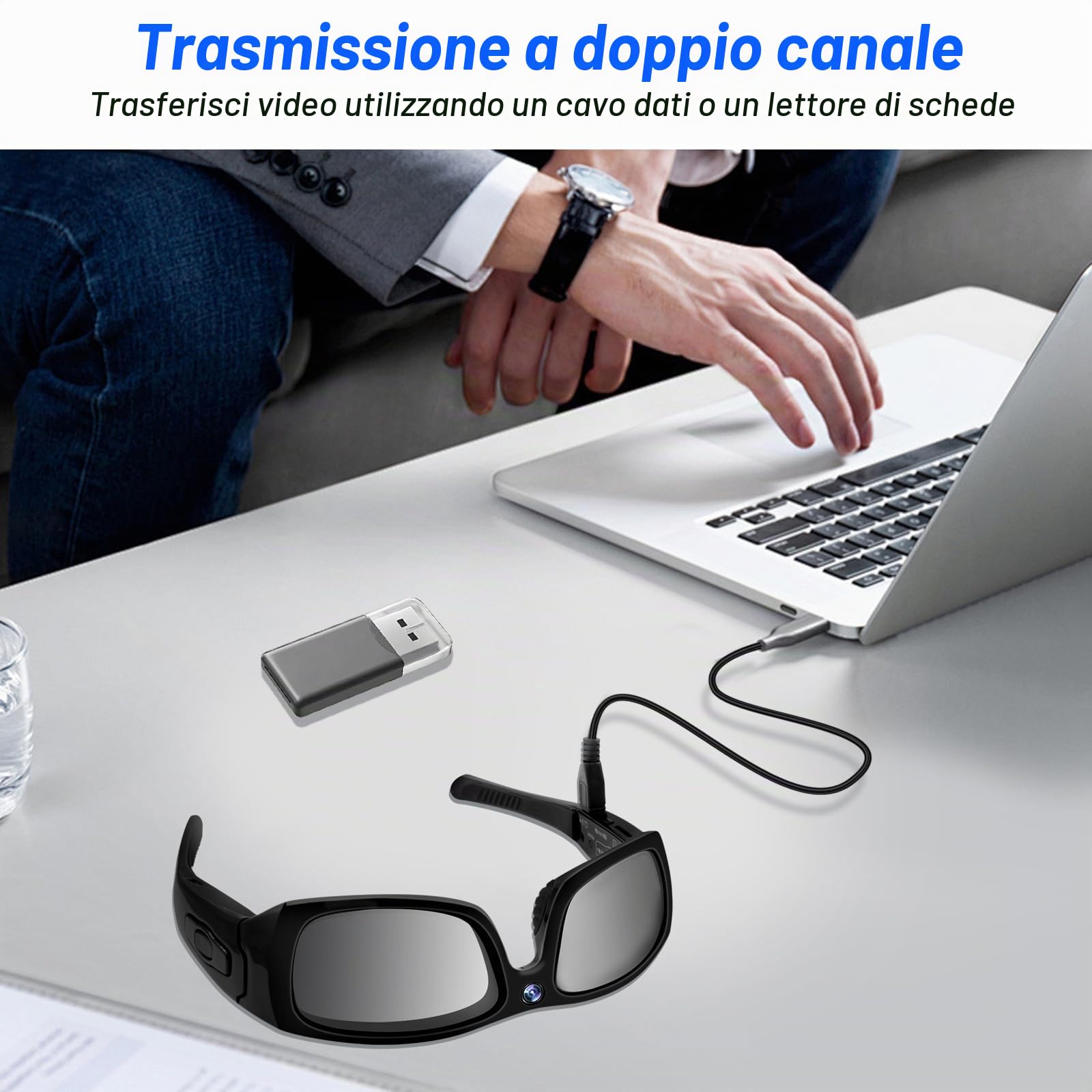 Occhiali Fotocamera, Action Camera con Bluetooth HD 1080P Occhiali da Sole Fotocamera,Mini Sport Occhiali Videocamera per Moto/Bici Fotocamera D'azione per Prendere Foto e Video