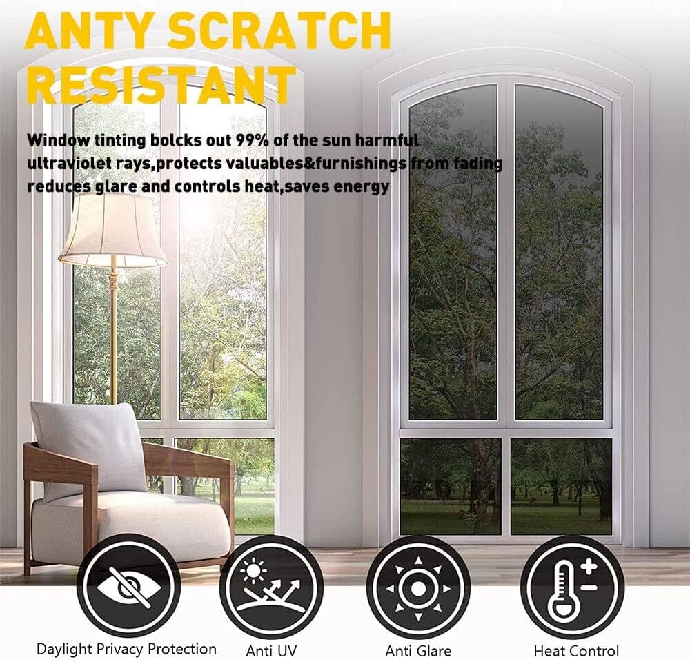5% VLT Charcoal Color Window Tint Film Nano Ceramic 2 ply 36" X 10ft., Privacy Tint Glass Cling Coverings UV Reflective Sun Blocking Heat Control Non-Adhesive Window Shades Film