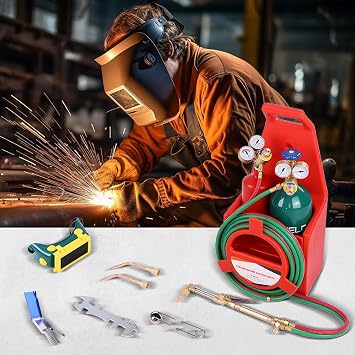 Portable Oxyacetylene Welding and Cutting Torch Kit,Long Pipe Brass Nozzle Welding Torch Kit with Gauge Oxygen Acetylene, Brass Nozzle Welding Cutting Torch Kit,Gas Cylinder Welding Cutting Red