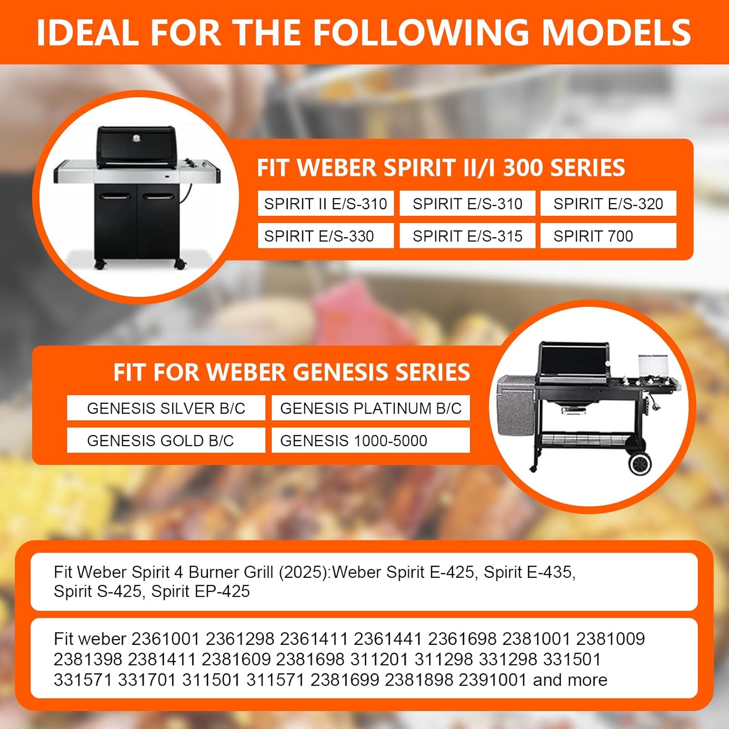 6787 Full Size Griddle for Weber Spirit I & II 300 Series Gas Grill, Nonstick Carbon Steel Flat Top Grill Insert Replacement for Weber GS4 Spirit E/S310 E/S315 E/S320, Outdoor BBQ Accessories
