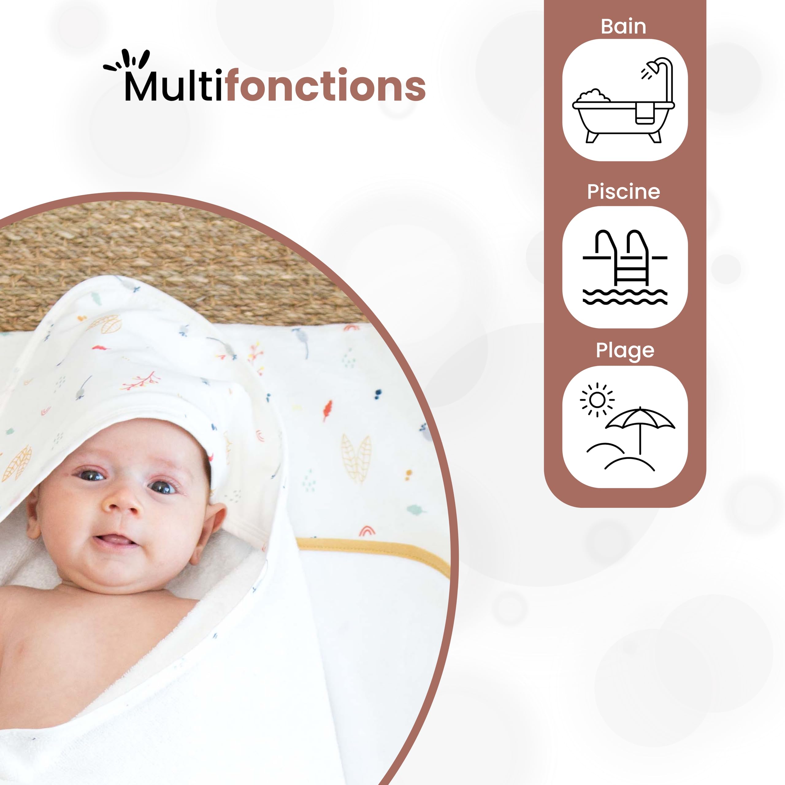 Trois Kilos Sept - Set Bain Bébé Forêt - Cape à Capuche + Gant - 100% Coton Doux et Absorbant - Certifié Oeko-TEX® Standard 100 - Motif Forêt - 70x70 cm