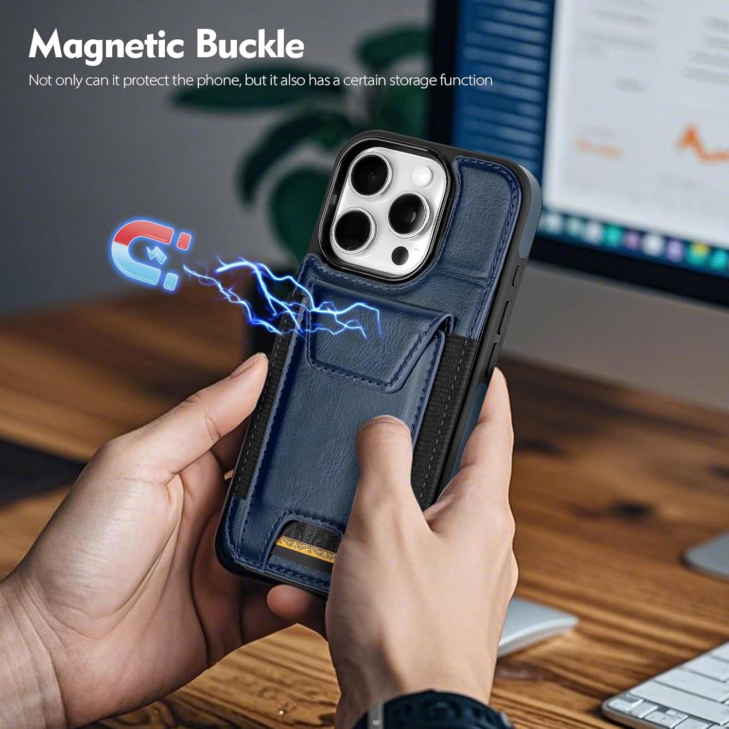 Compatible with iPhone 12 Pro Wallet Case with Card Holder,Women Men Phone Case PU Leather RFID Blocking Shockproof Magnetic Flip Cover Credit Card Slots Kickstand,for Apple 12 6.1,Blue - Image 5