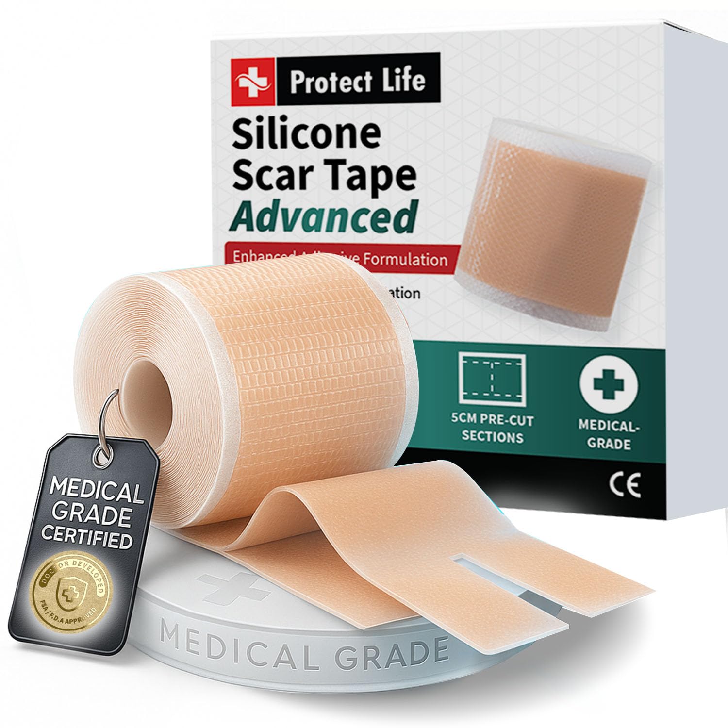 Medical Grade Silicone Scar Tape Advanced Adhesive Formulation (1.6" x 118") Scar Removal Away Strips for Surgical Scars, Silicone Tape & Keloid Scar Treatment, Reusable Silicone Scar Sheets