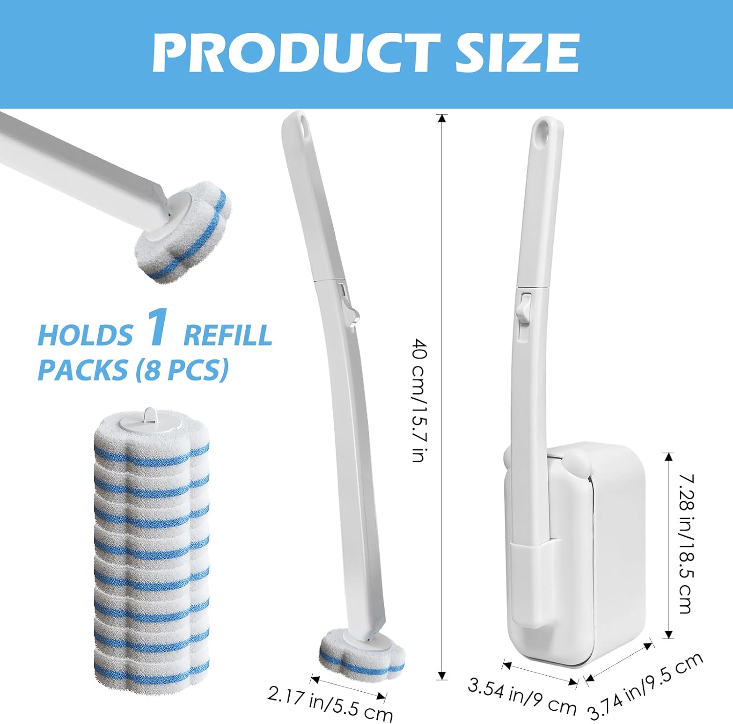 Disposable Toilet Brush Cleaning System, 2pcs Wands with 104pcs Replacement Heads,Stick for Toilet Cleaning,Wands with Refills Pads,Wall Mounted Toliet Wand for Bathroom,Toilet Brush and Holder